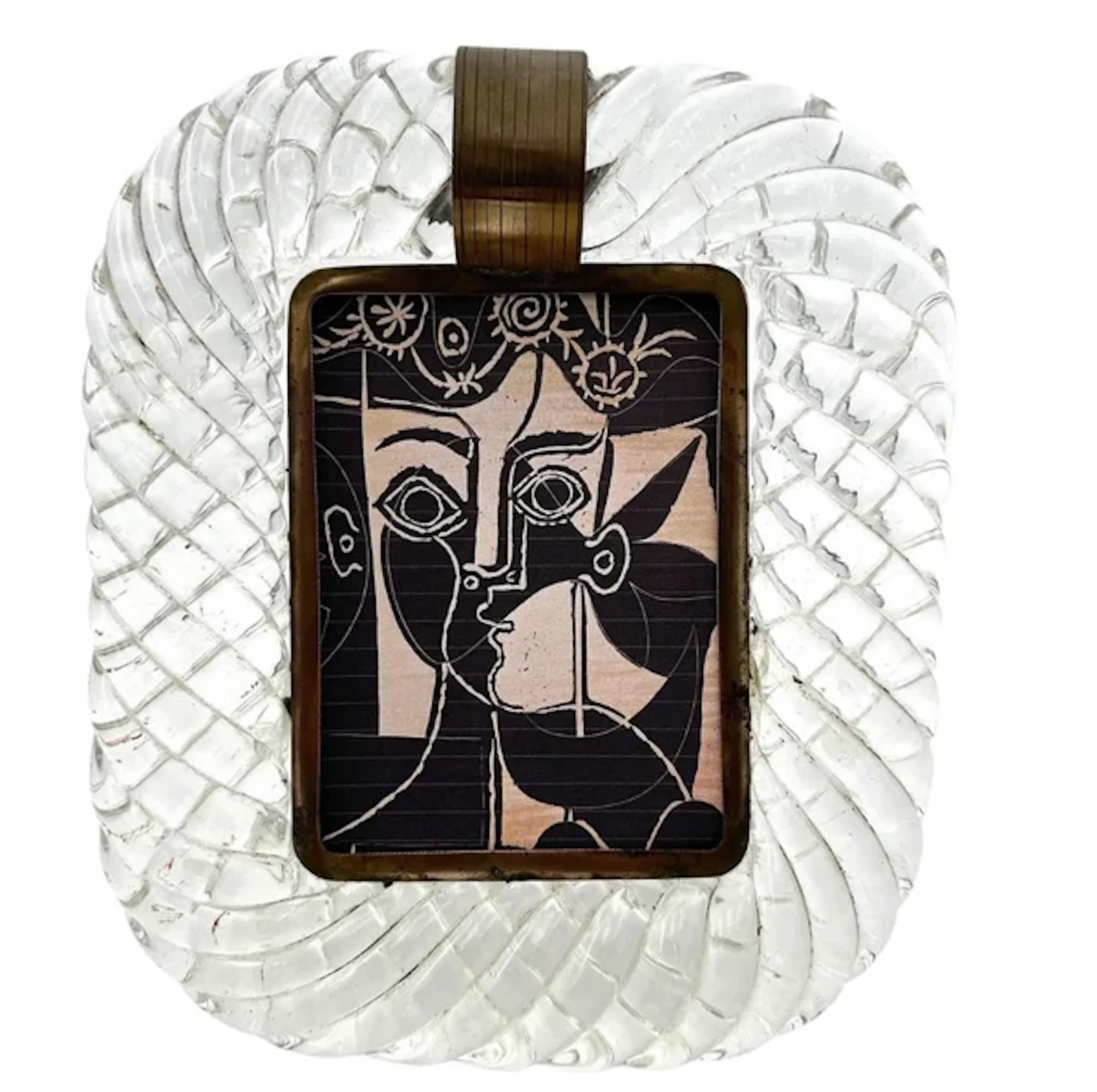 An orignal 1940s Murano torchon glass and brass framed mirror attributed