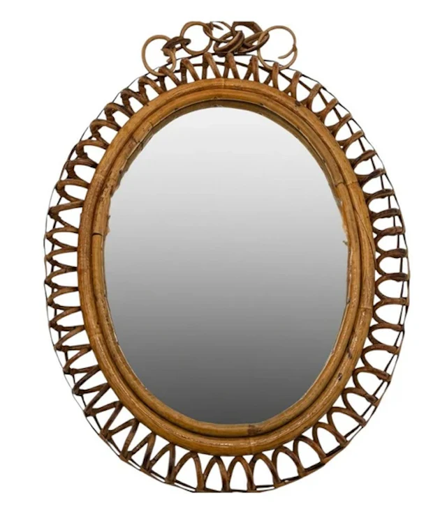 An Italian 1960's bamboo spiral framed mirror by Franco Albini for Bonacina