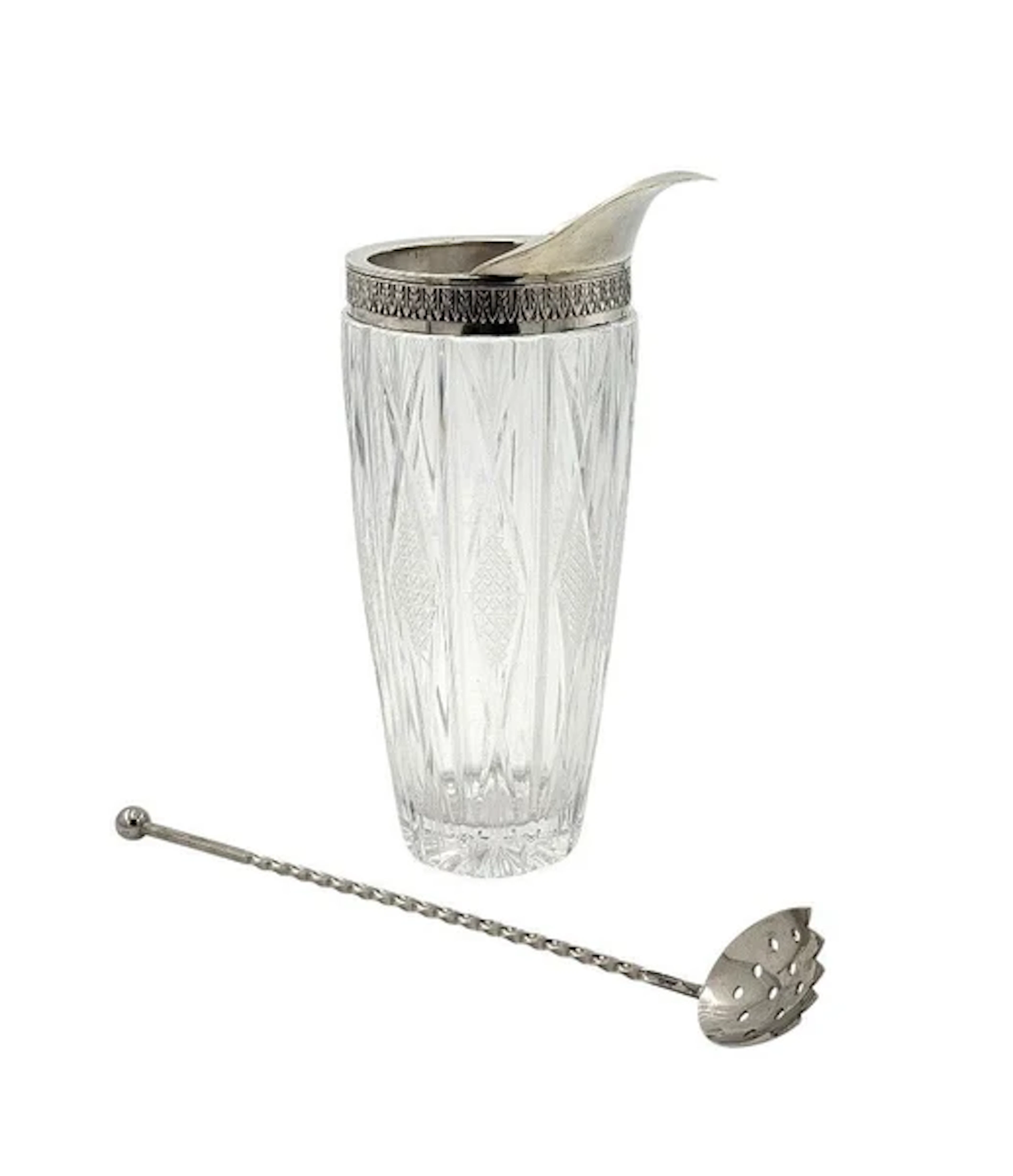 An Italian 1950s silver cocktail jug with nickel muddling spoon