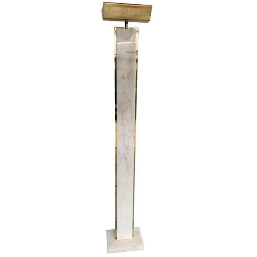 Solid Carrara Pink Marble and Brass Floor Lamp by Mauro Martini