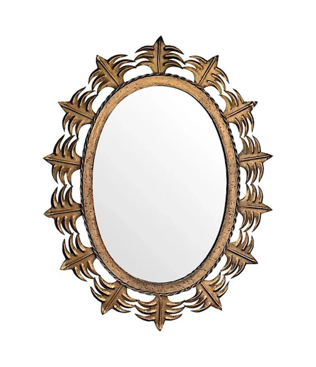 A Spanish 1950s gilt metal oval mirror with ornate edging