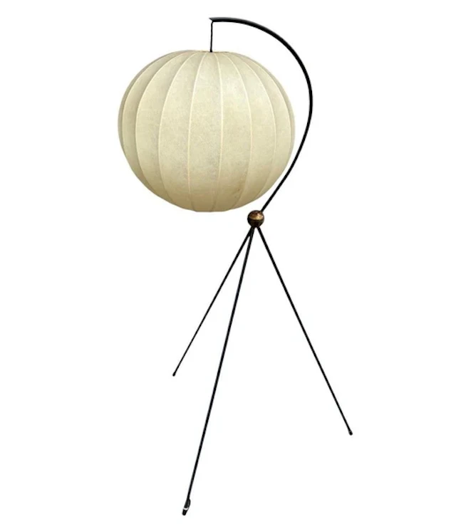 A rare Italian 1960s black lacquer and brass tripod floor lamp with