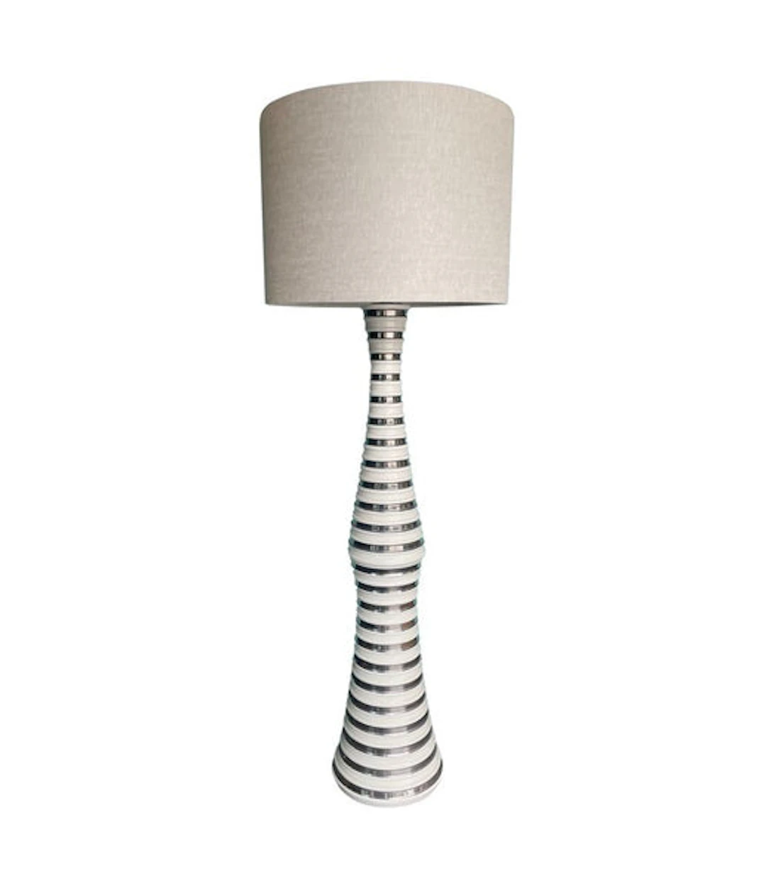 A large 1970s Italian white and silver ceramic floor lamp with natural