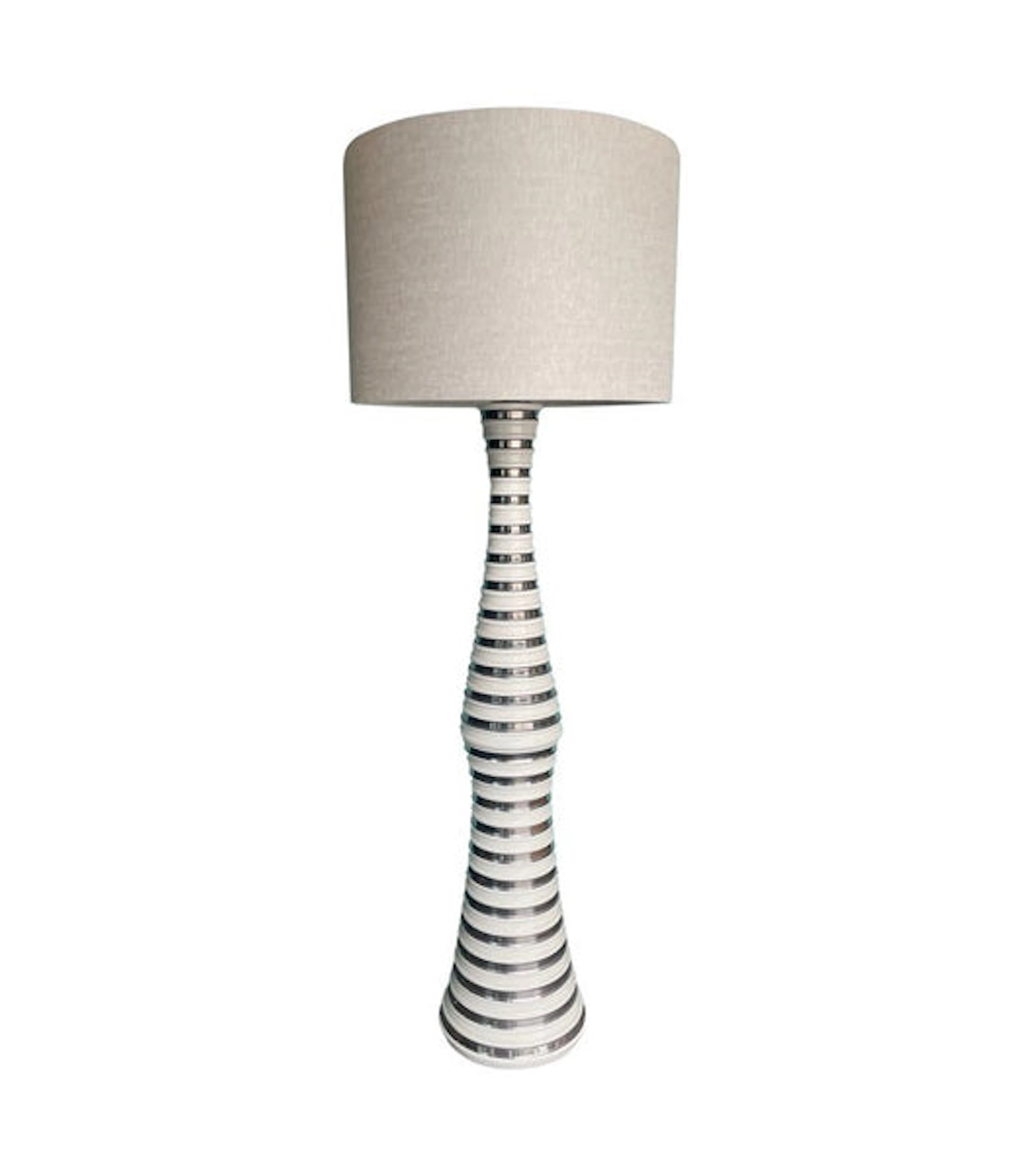 A large 1970s Italian white and silver ceramic floor lamp with natural