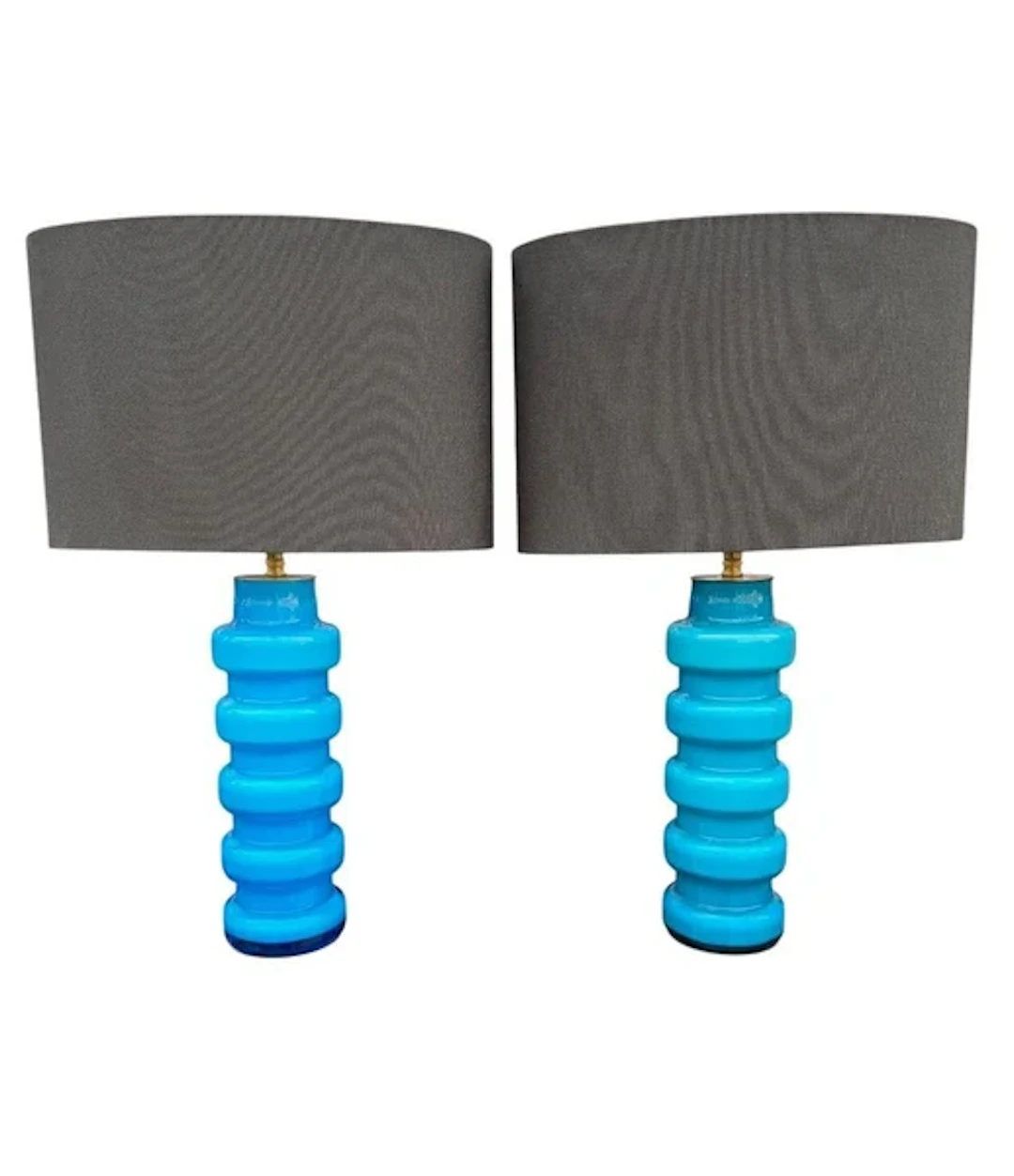 A pair of 1960s Danish glass lamps by Holmegaard with brass fittings