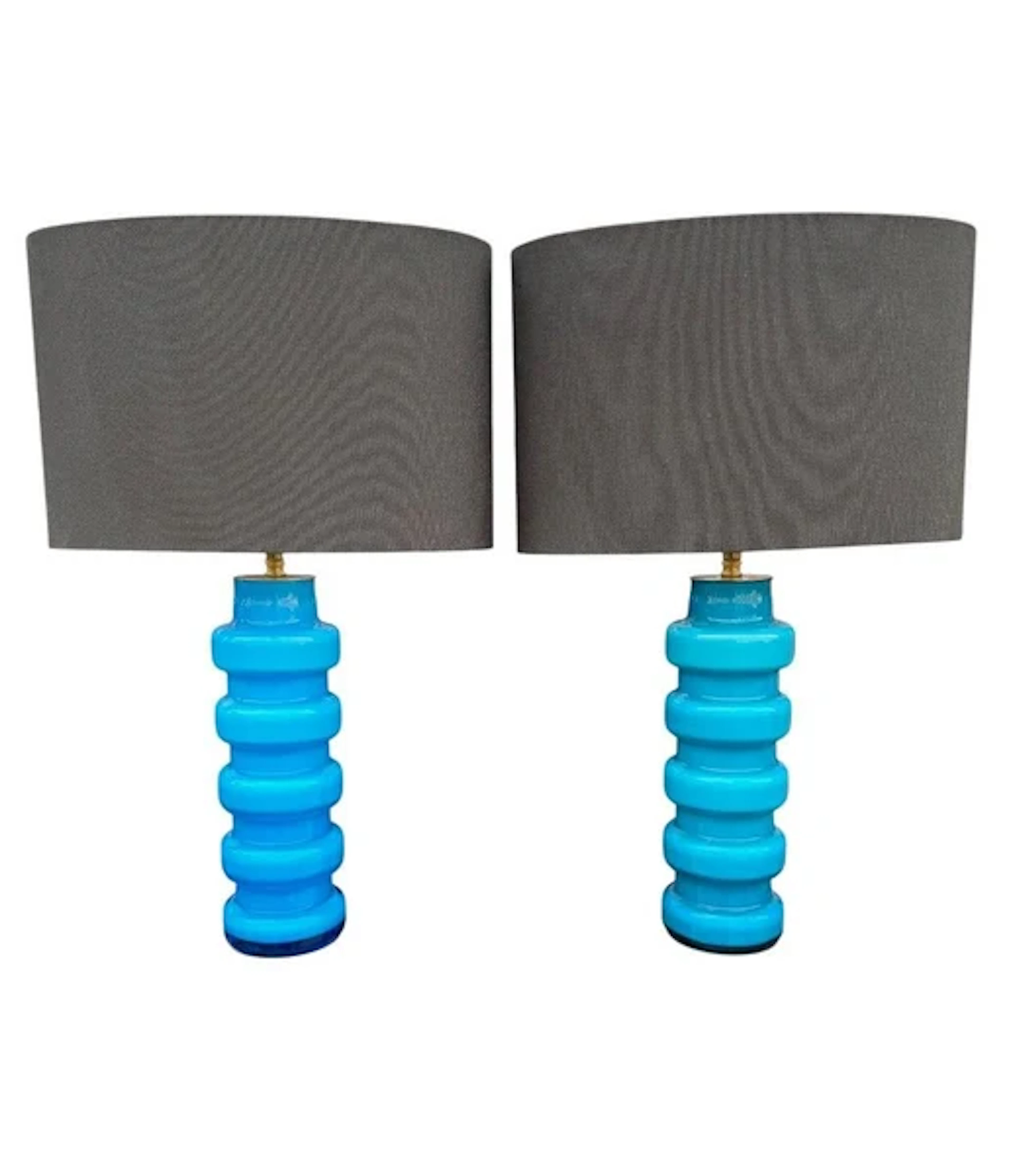 A pair of 1960s Danish glass lamps by Holmegaard with brass fittings