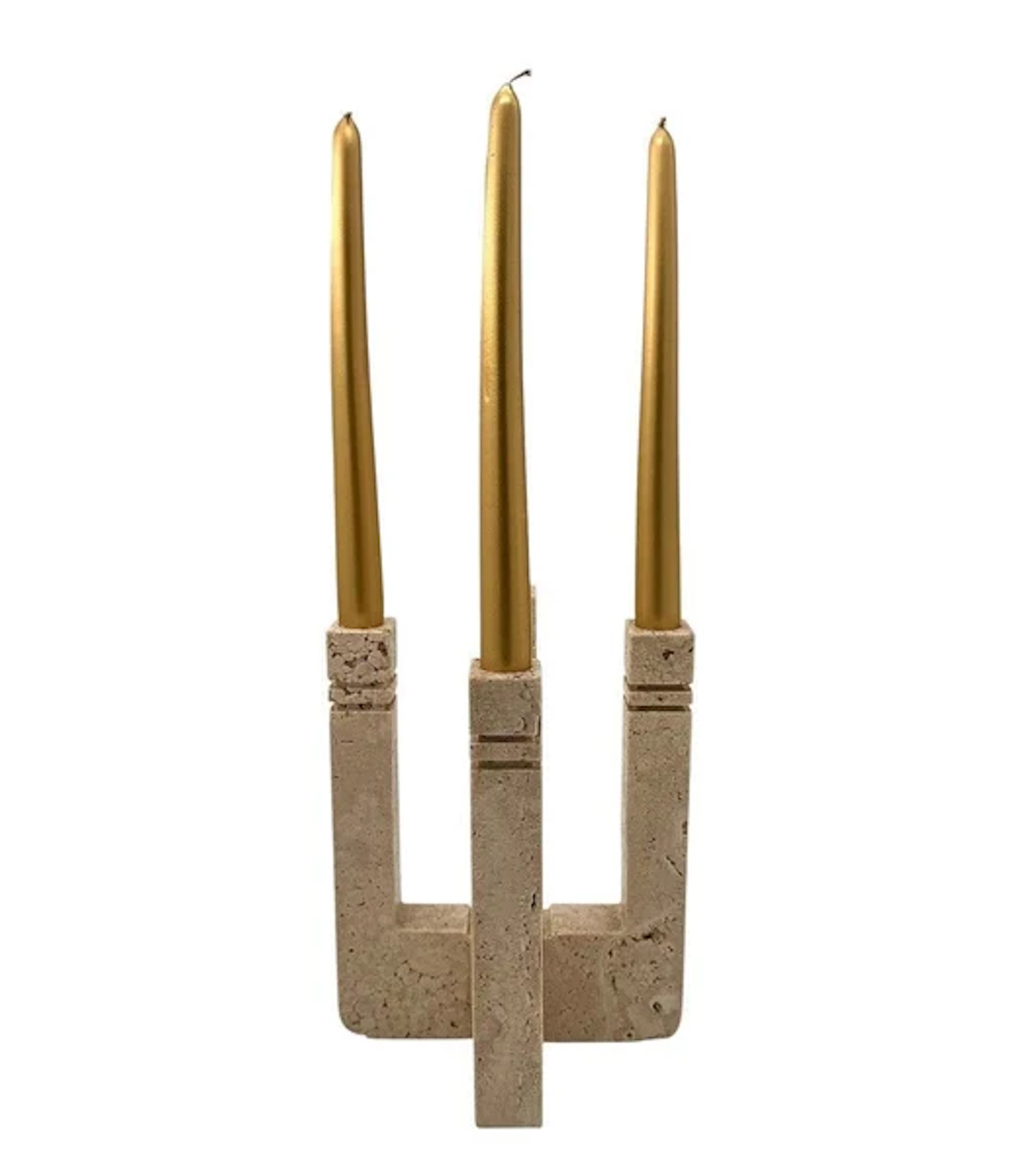 An Italian 1970s Travertine candle holder by Fratelli Mannelli