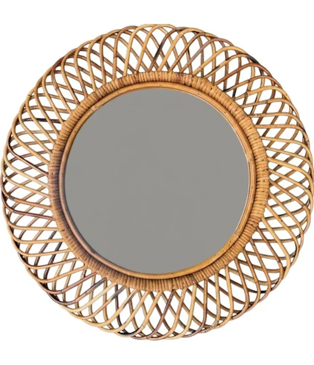 An Italian 1970s circular woven bamboo mirror by Franco Albini for Bonacina