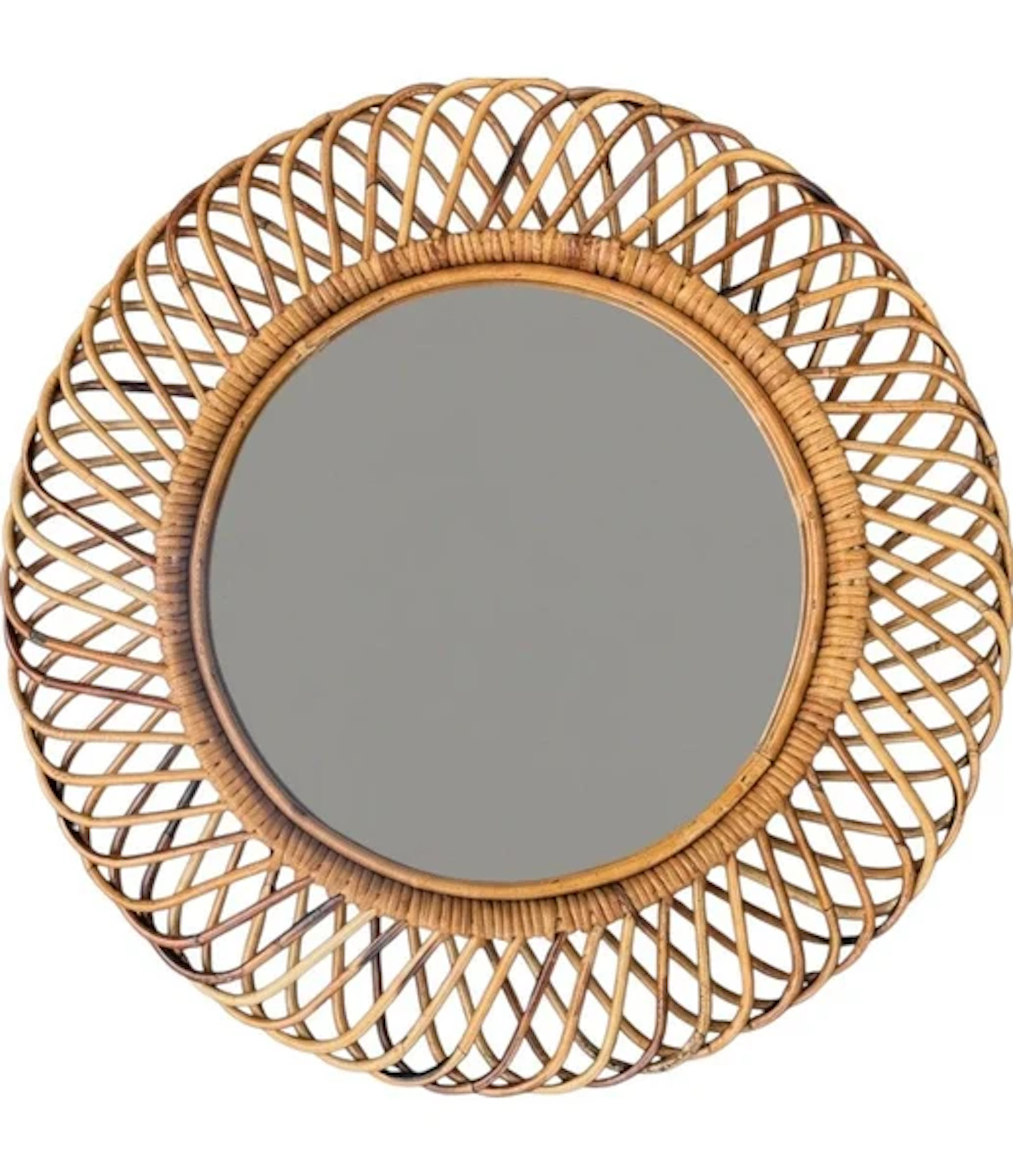 An Italian 1970s circular woven bamboo mirror by Franco Albini for Bonacina