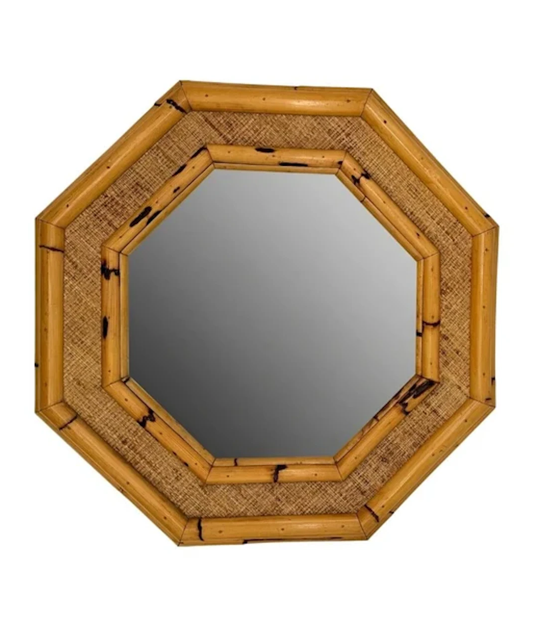 A 1970s Italian octagonal bamboo mirror with chunky bamboo frame with