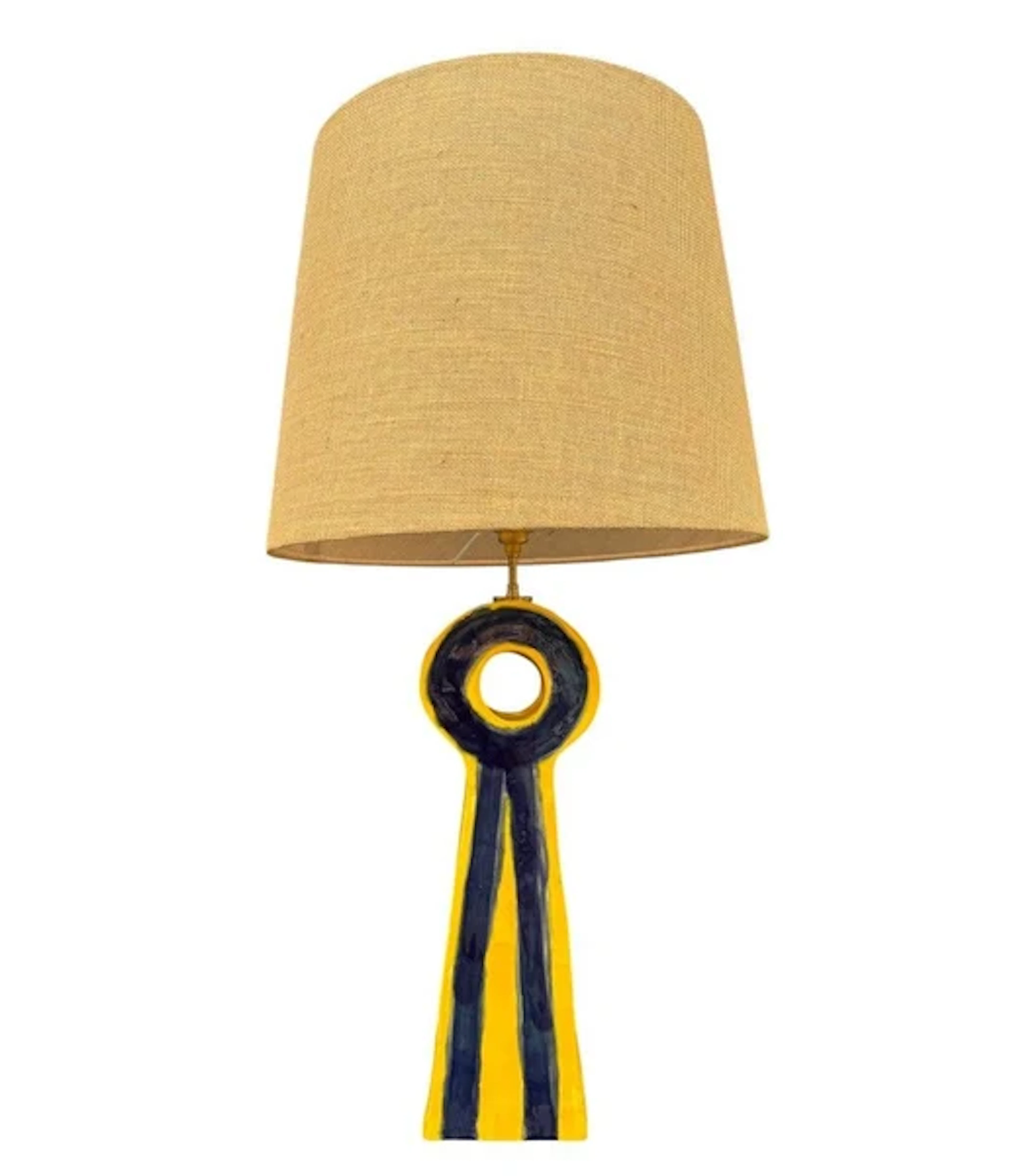 An unusual French artisan handmade ceramic lamp with brass fittings
