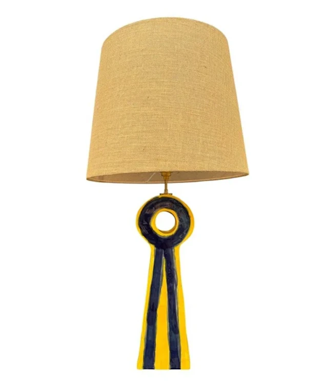 An unusual French artisan handmade ceramic lamp with brass fittings