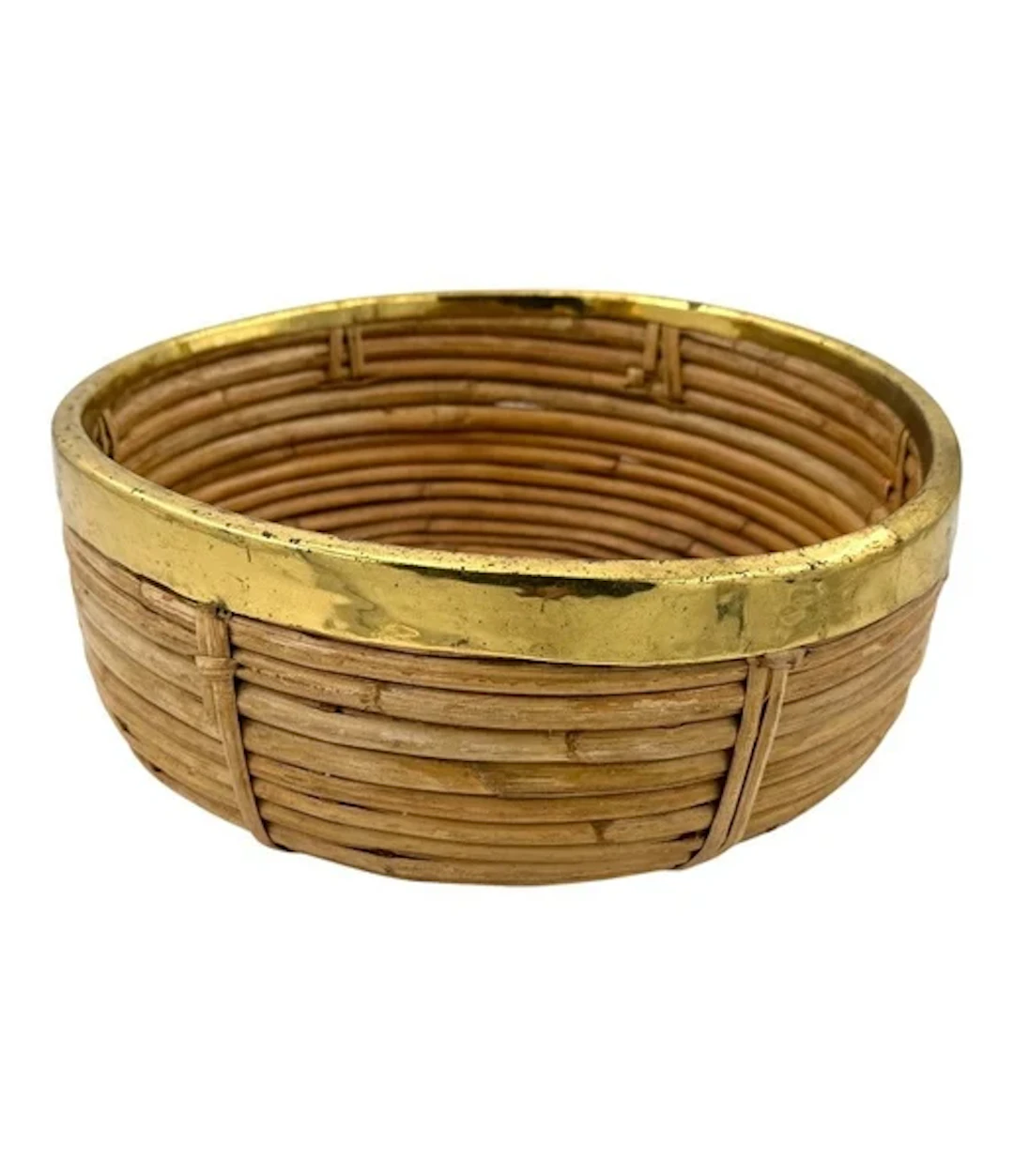 An Italian 1970s bamboo and brass circular bowl