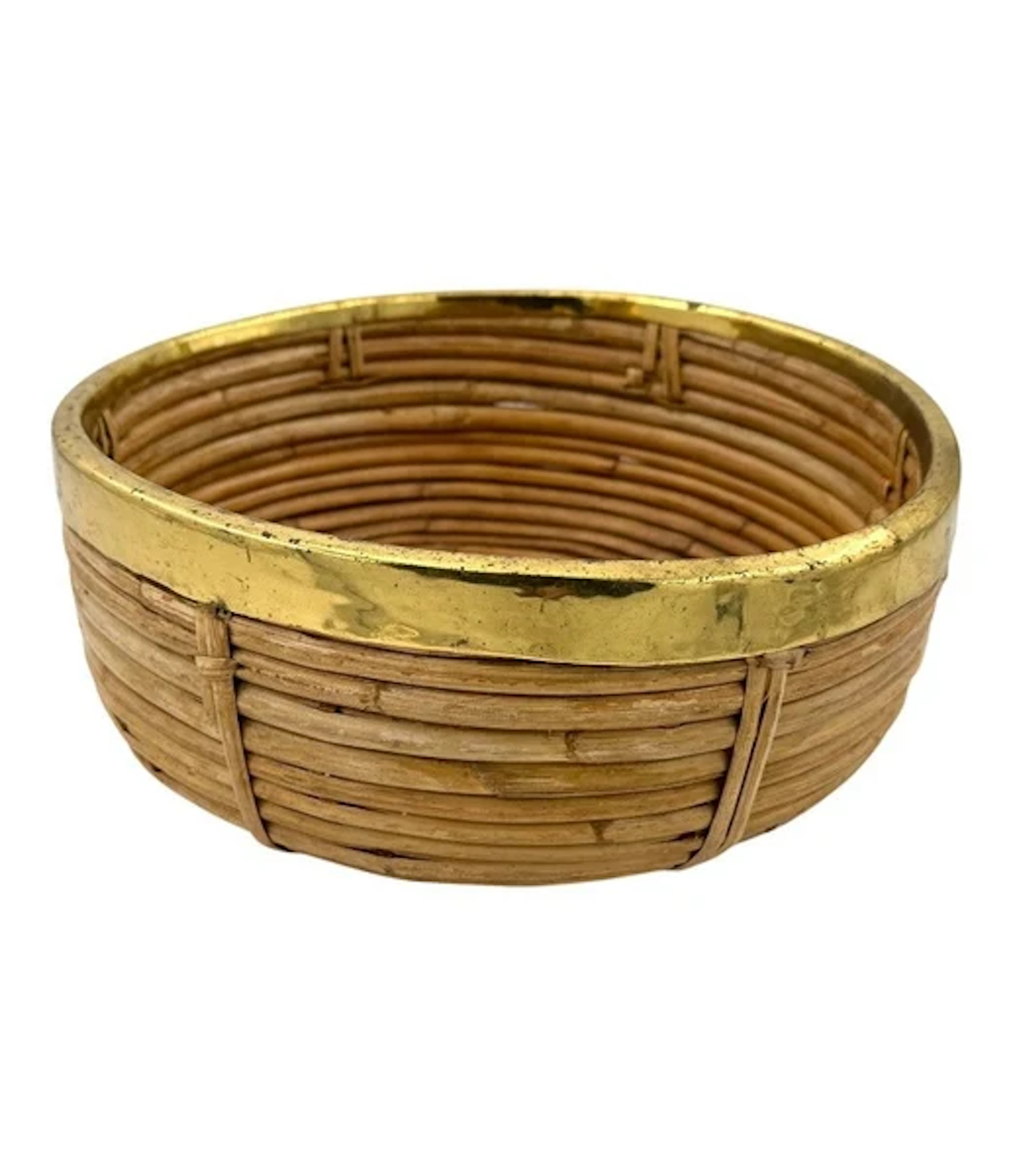 An Italian 1970s bamboo and brass circular bowl