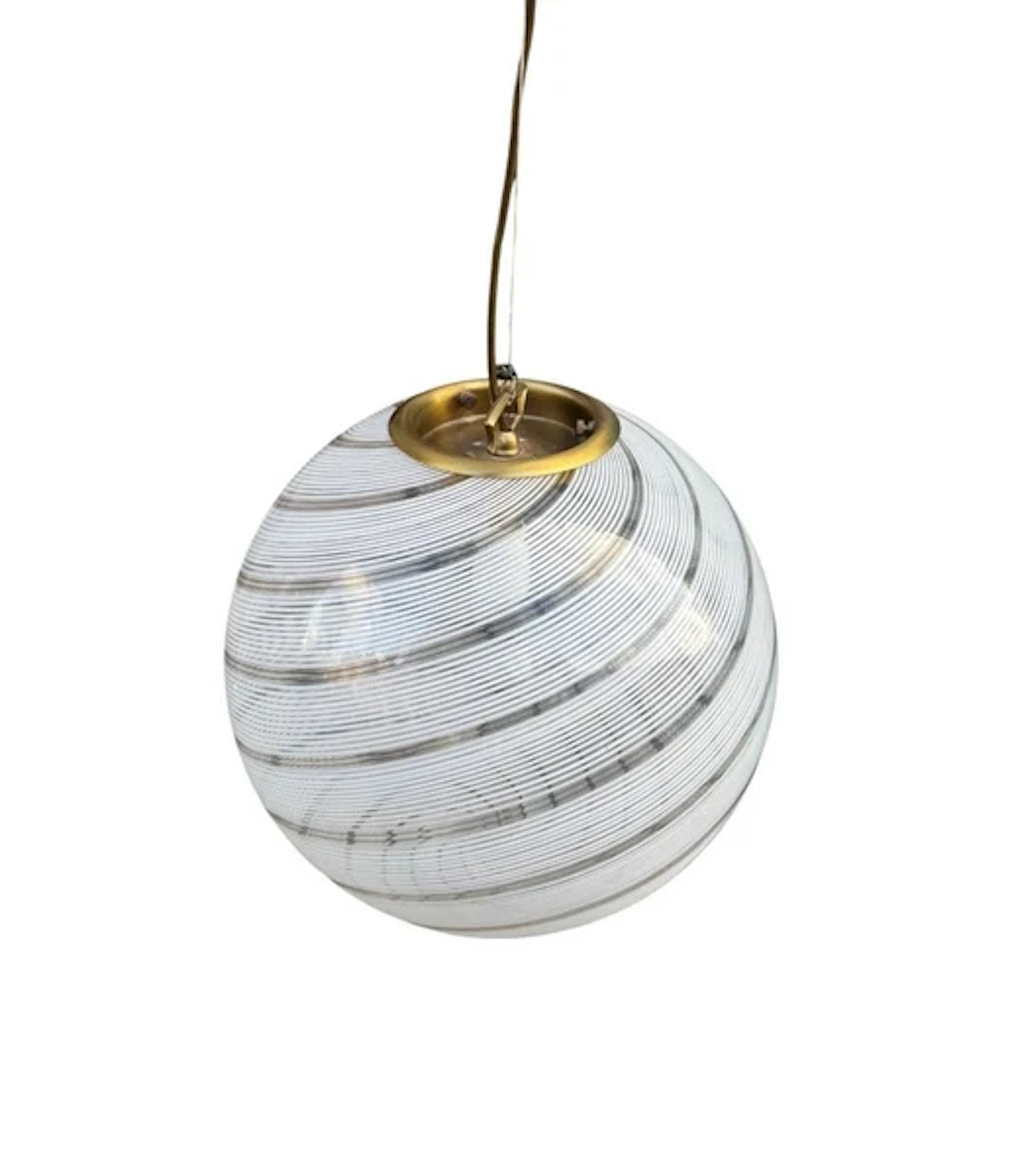 A large 1960s Venini Murano glass ball “Tessuto” swirl pendant light