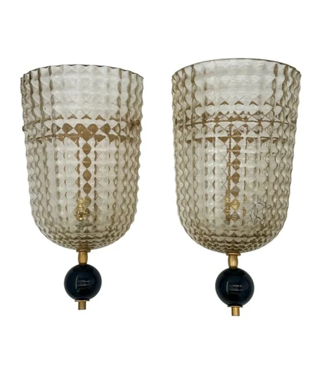 A pair of Art Deco style smoked Murano glass wall sconces with black