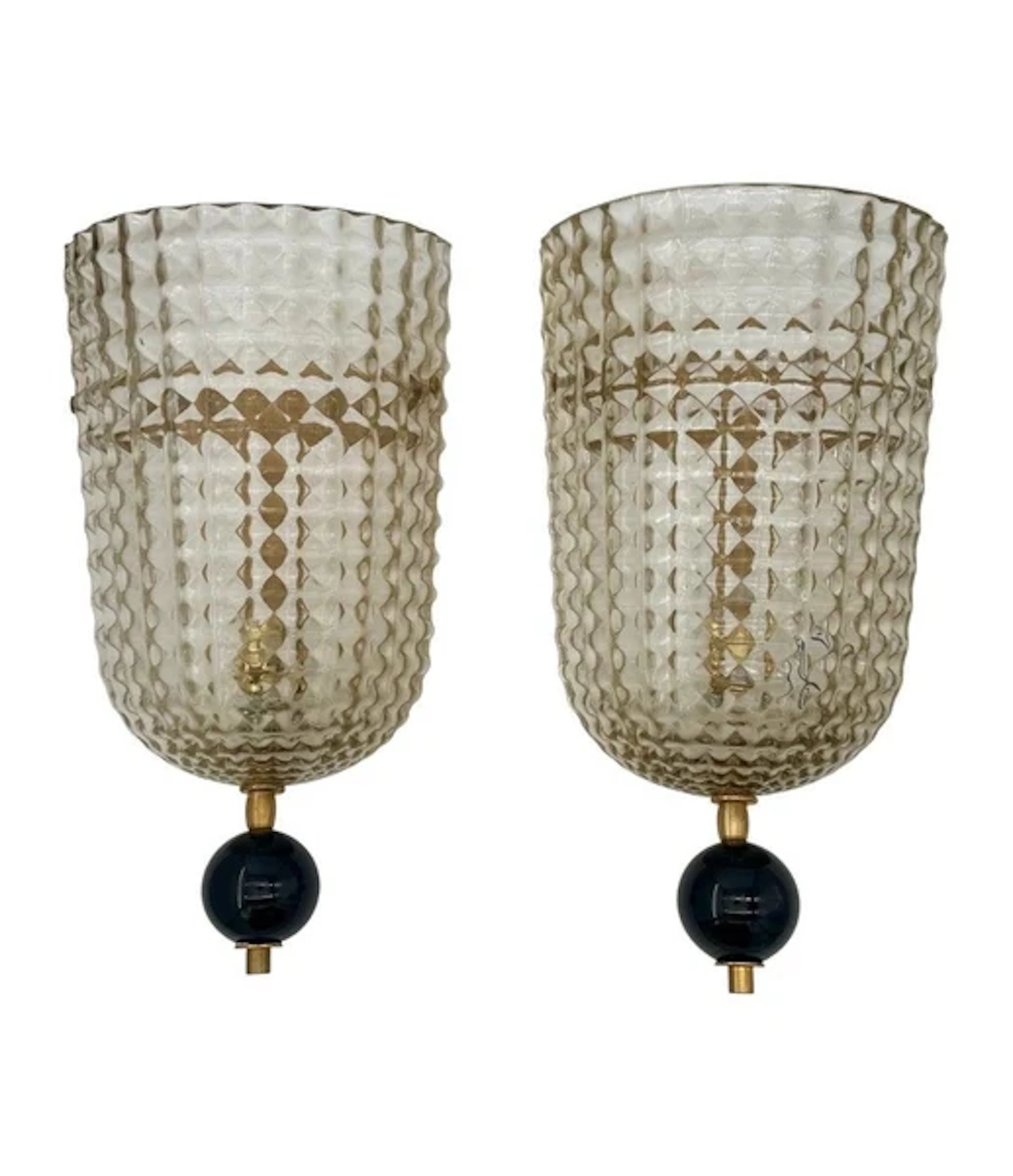 A pair of Art Deco style smoked Murano glass wall sconces with black