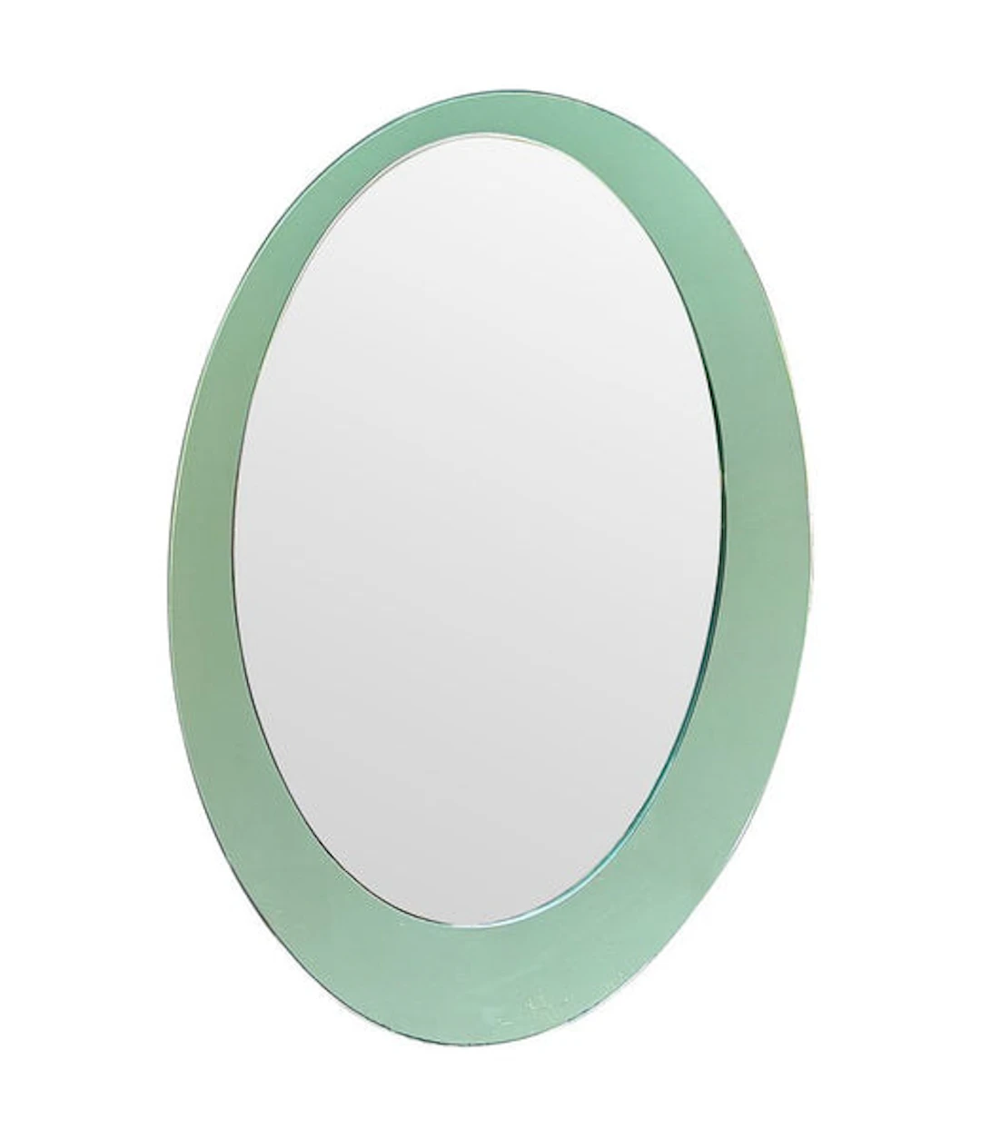 An Italian 1960s Cristal Arte oval mirror with pastel mint green mirrored frame