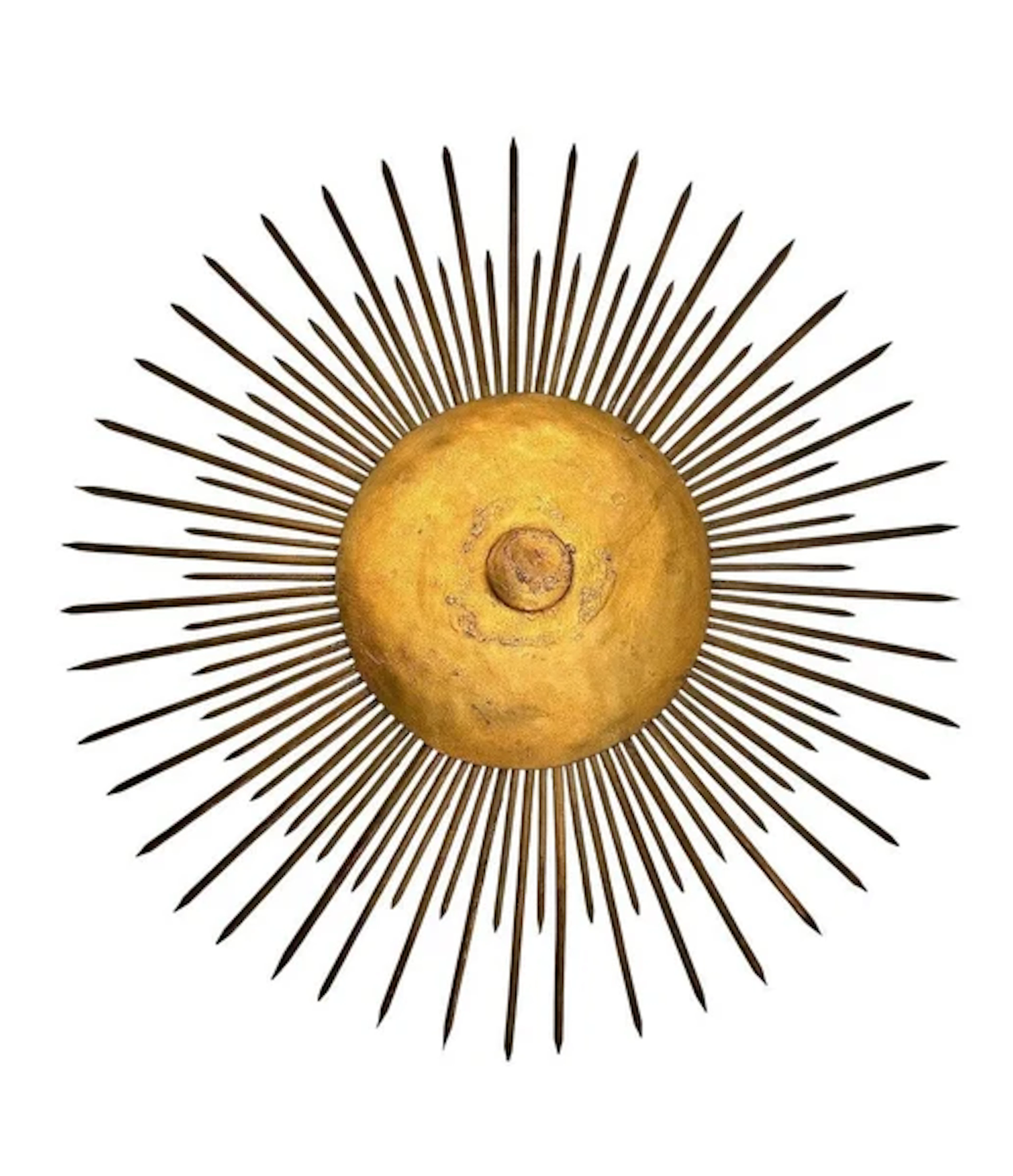 A Spanish 1950s gilt wrought iron sunburst wall / ceiling light