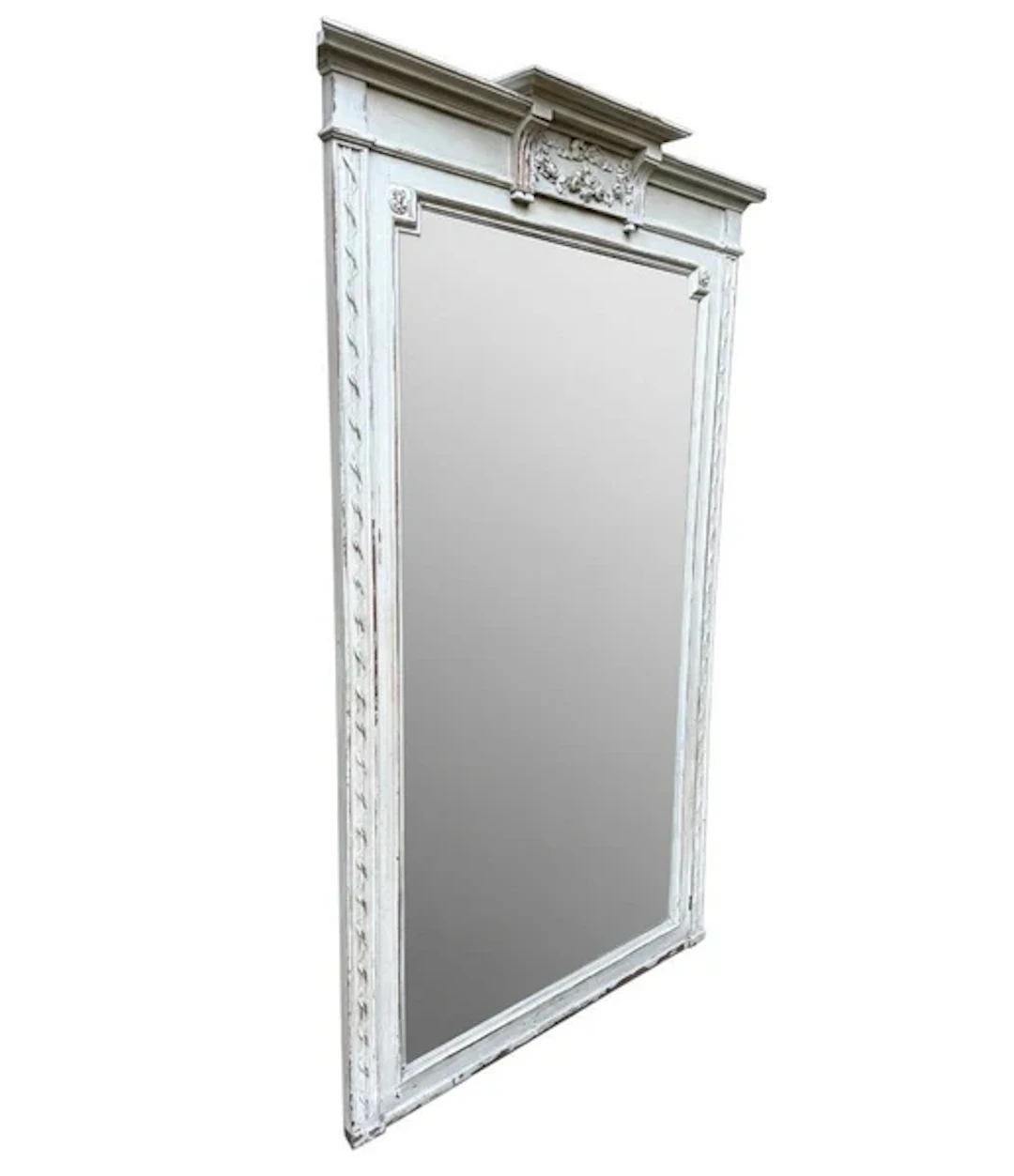 A large French full length 1880s painted over mantle mirror with original