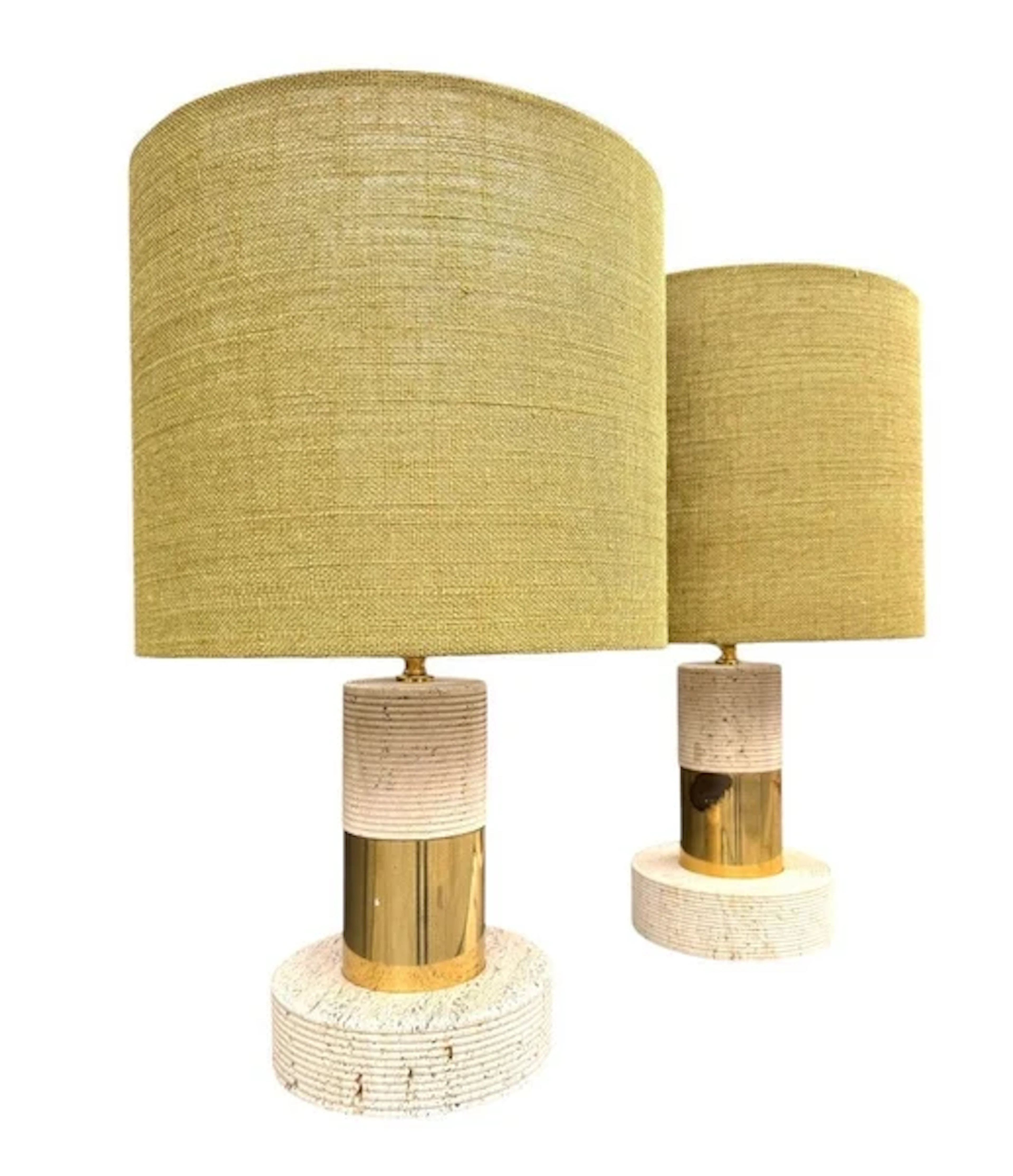 A pair of Studio Smania Italian 1970s travertine and brass lamps by