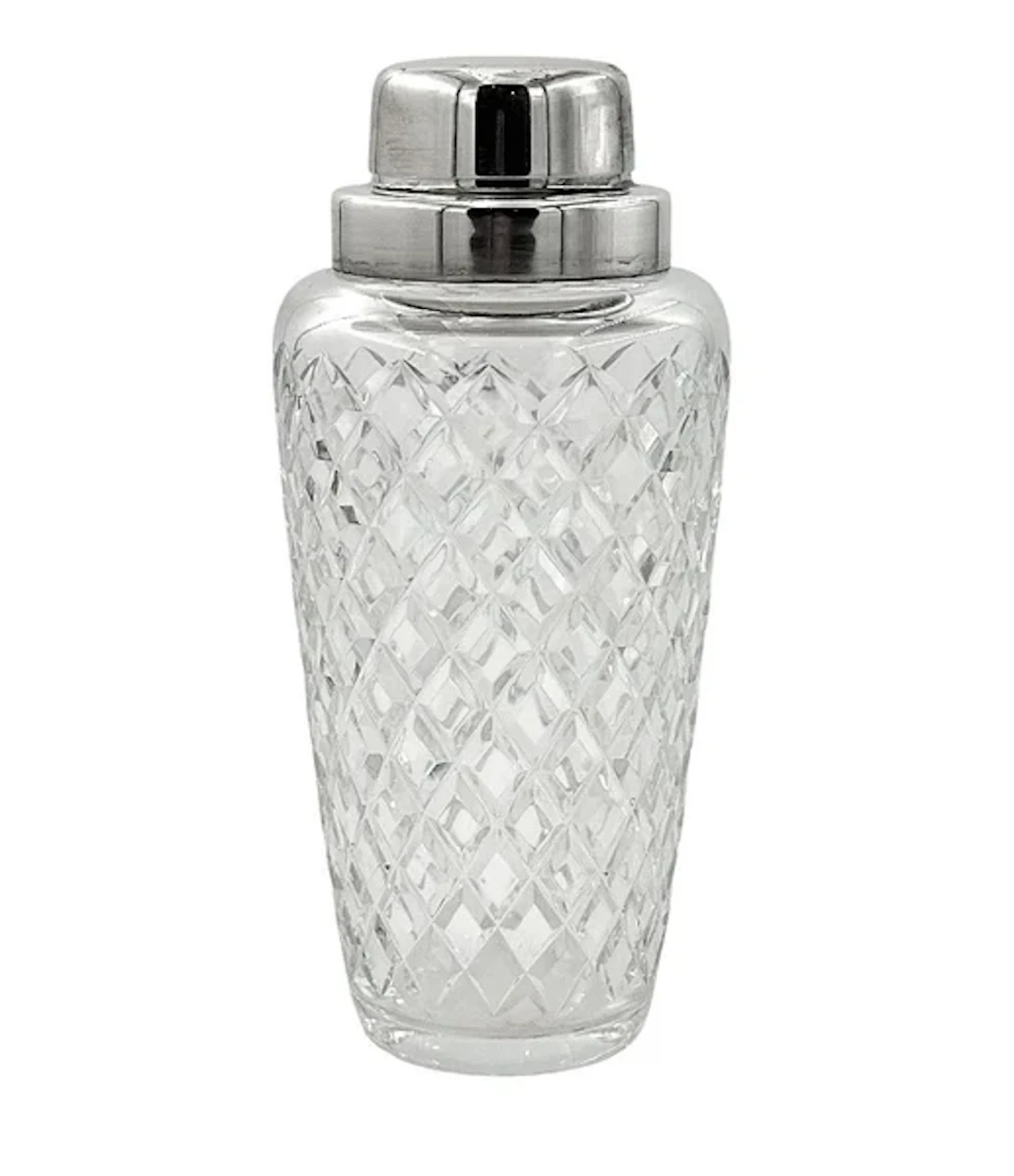 A 1930s Art Deco cut crystal and silver plated cocktail shaker by WMF