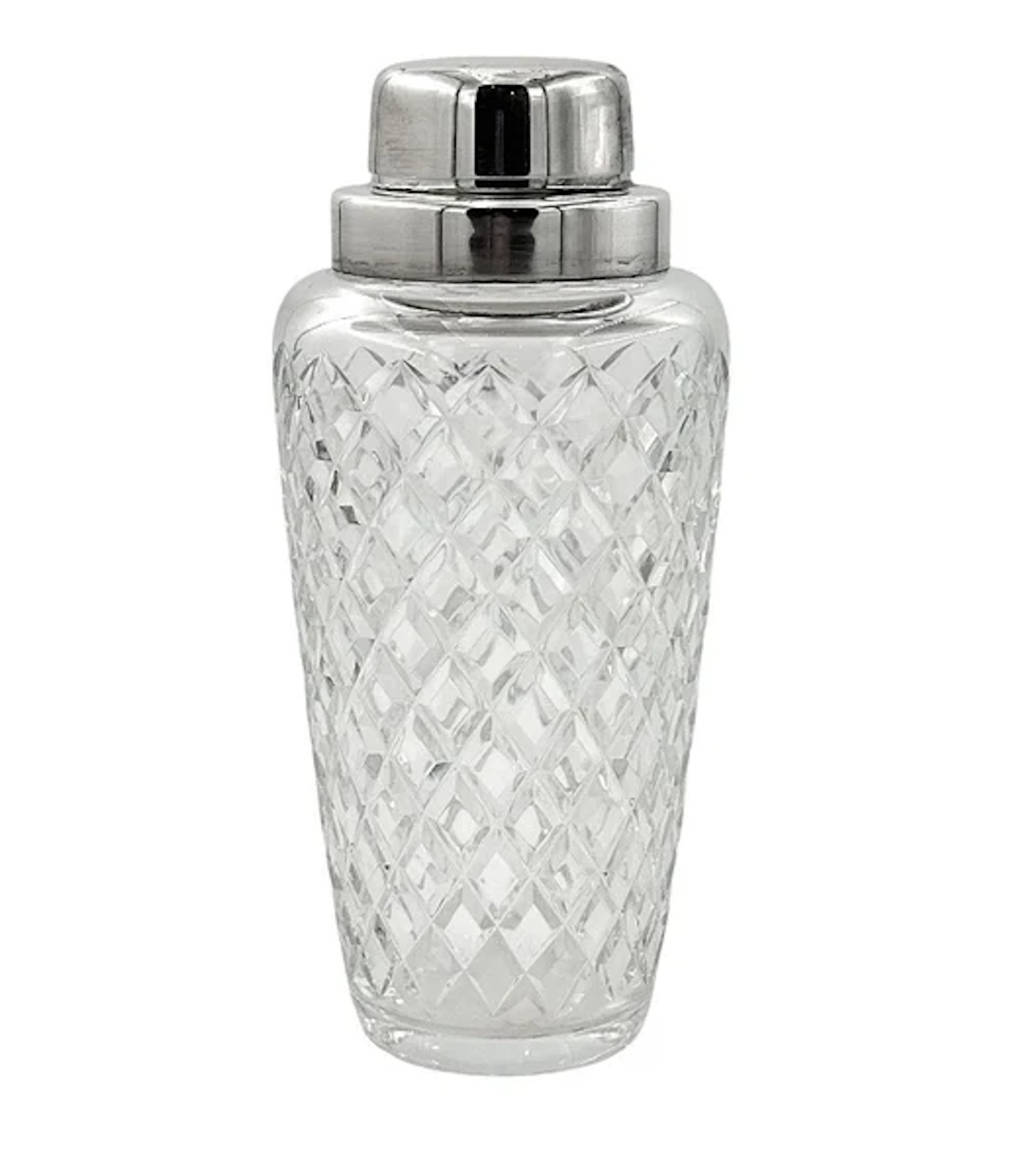 A 1930s Art Deco cut crystal and silver plated cocktail shaker by WMF
