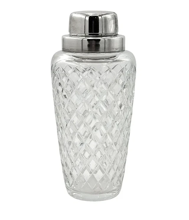 A 1930s Art Deco cut crystal and silver plated cocktail shaker by WMF