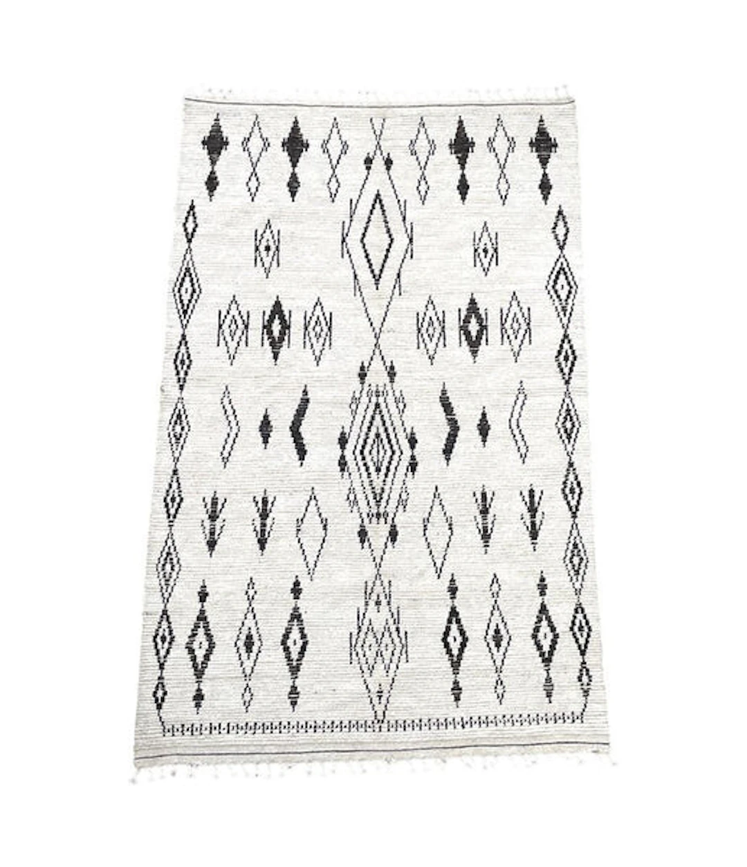 A vintage handwoven Moroccan berber rug, with tribal diamond and line