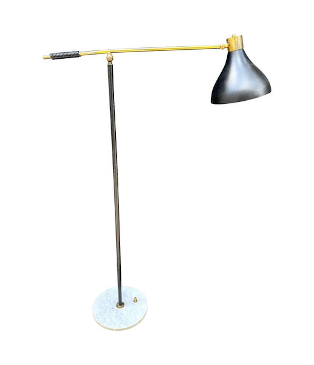 An Italian 1960s black enamel, brass and marble adjustable floor lamp by Stilux