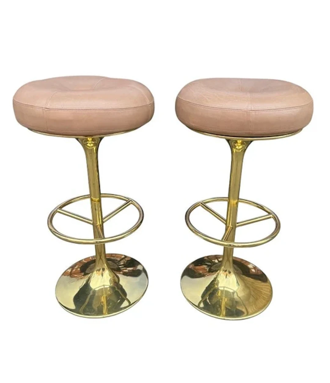 A pair of Italian 1970s gilt metal and leather bar stools