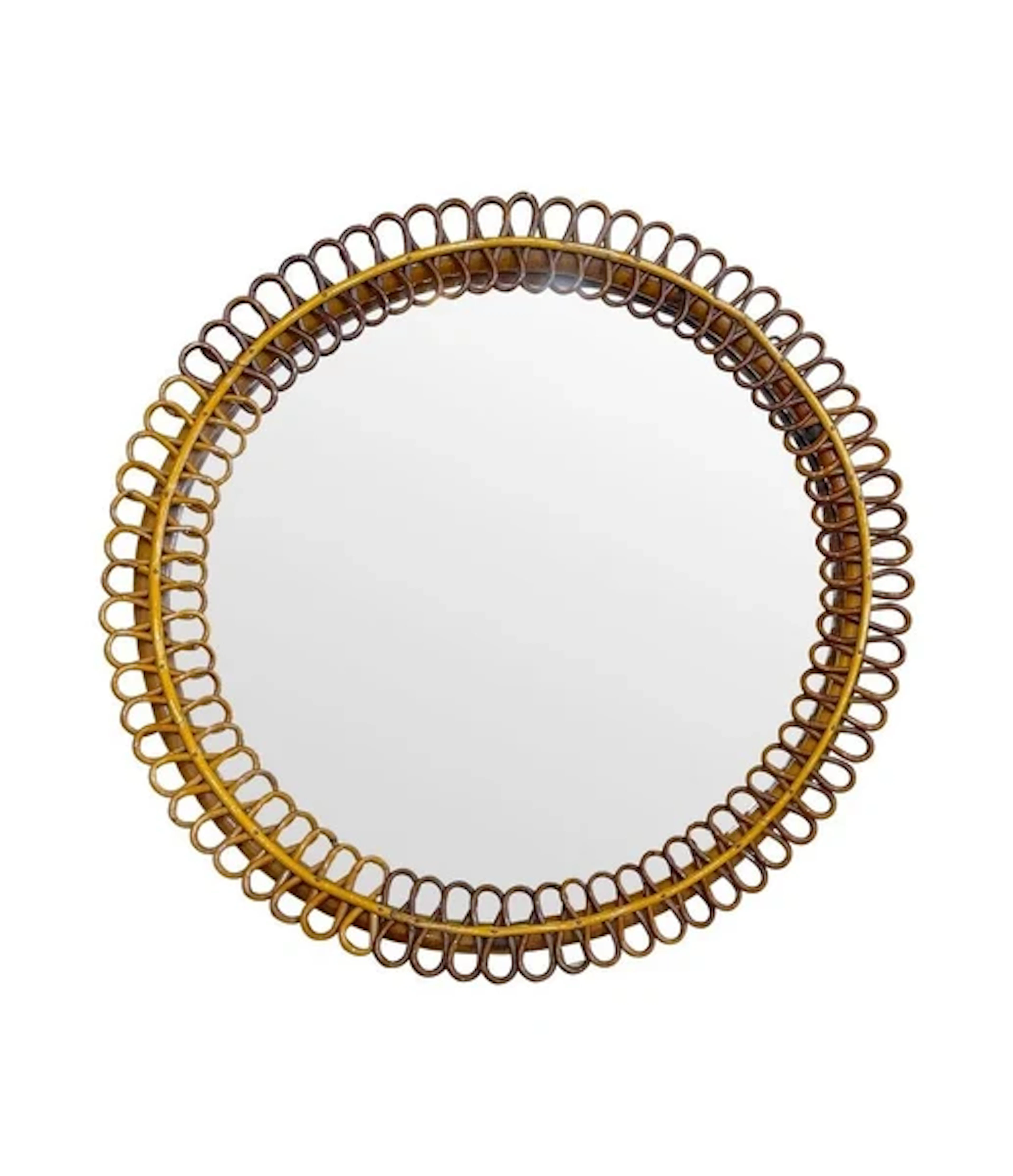 An Italian 1970s circular bamboo mirror by Franco Albini for Bonacina
