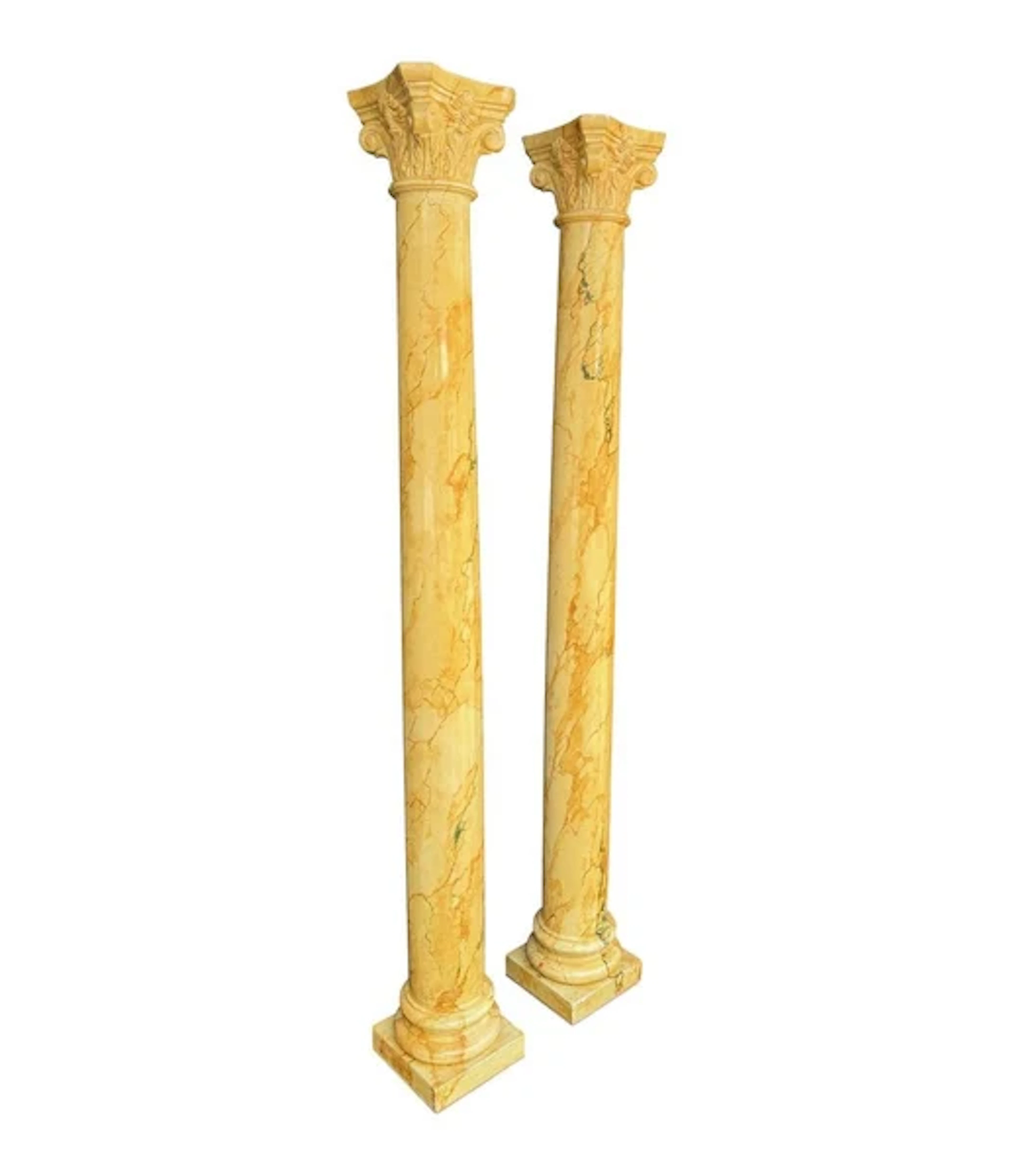A pair of French Art Deco 1940s faux marbled, plaster Corinthian columns
