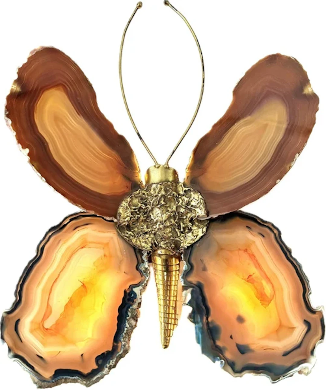 A 1970s Agate and brass butterfly wall light by Isabelle Faure