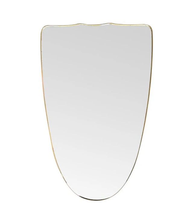 A large orignal Italian 1950s shield mirror with brass frame