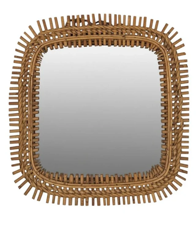 An Italian 1960s square split cane bamboo mirror by Franco Albini for Bonacina