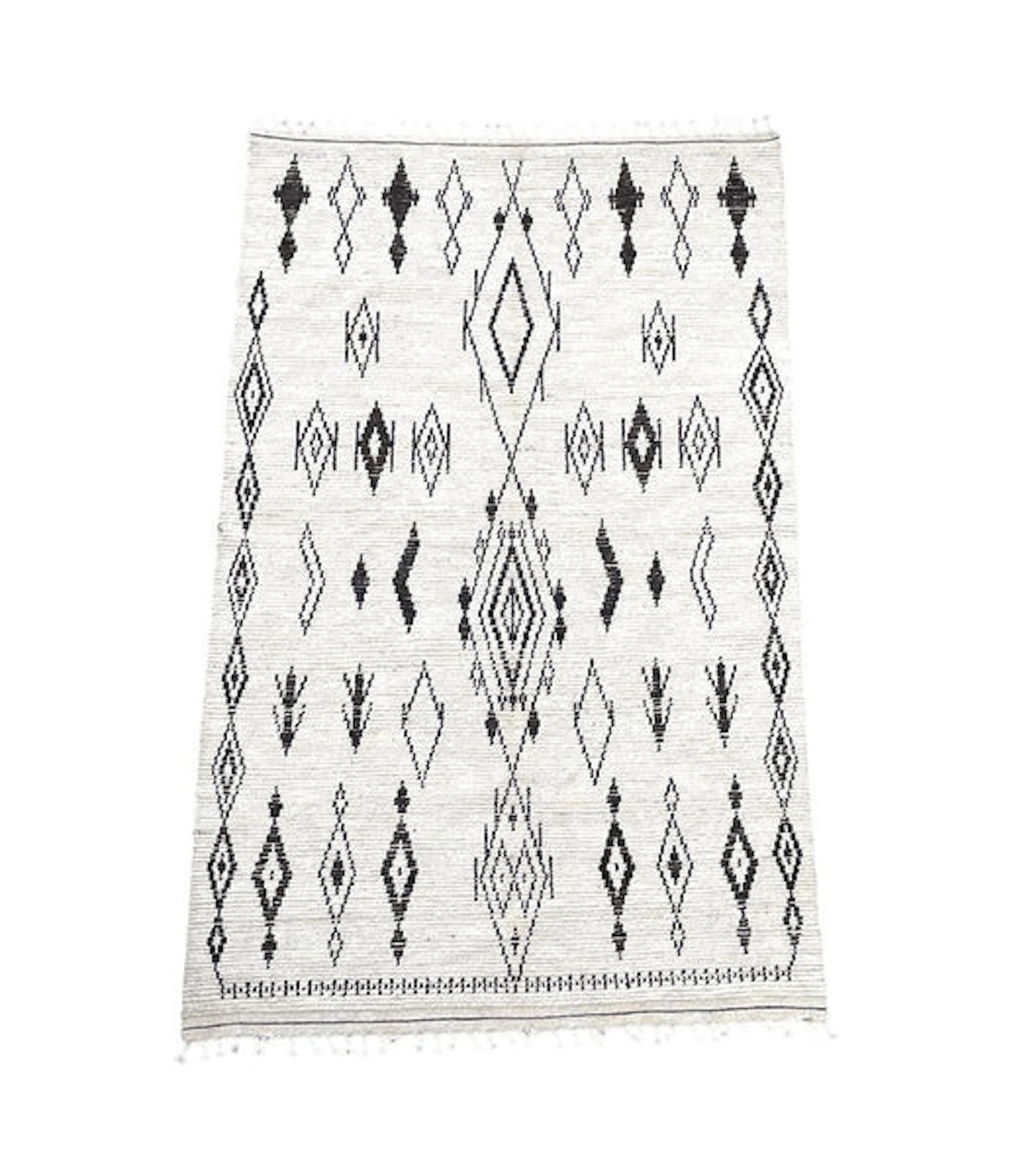 A vintage handwoven Moroccan berber rug, with tribal diamond and line
