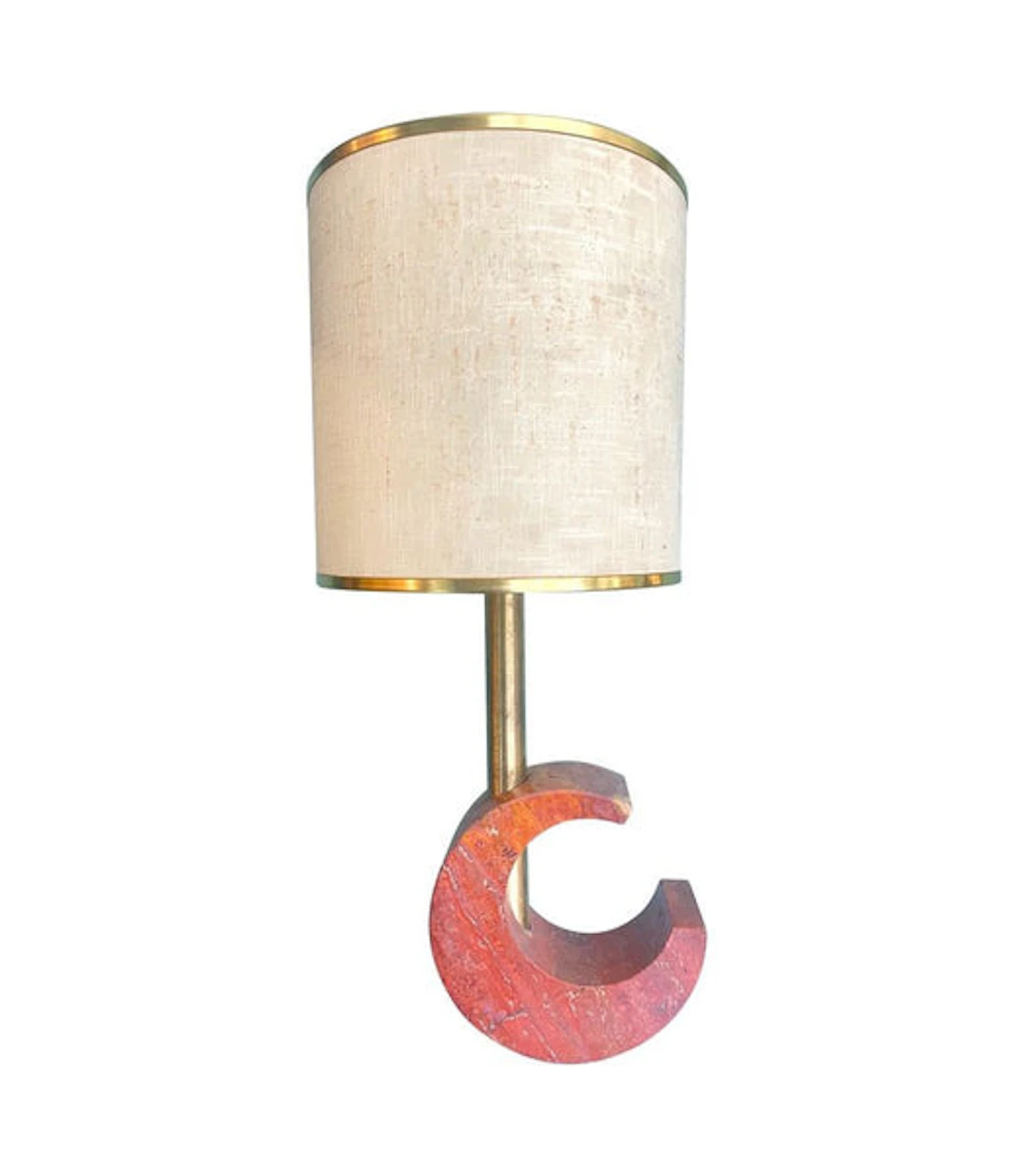 A large Italian 1970s red Venetian marble crescent shaped lamp with