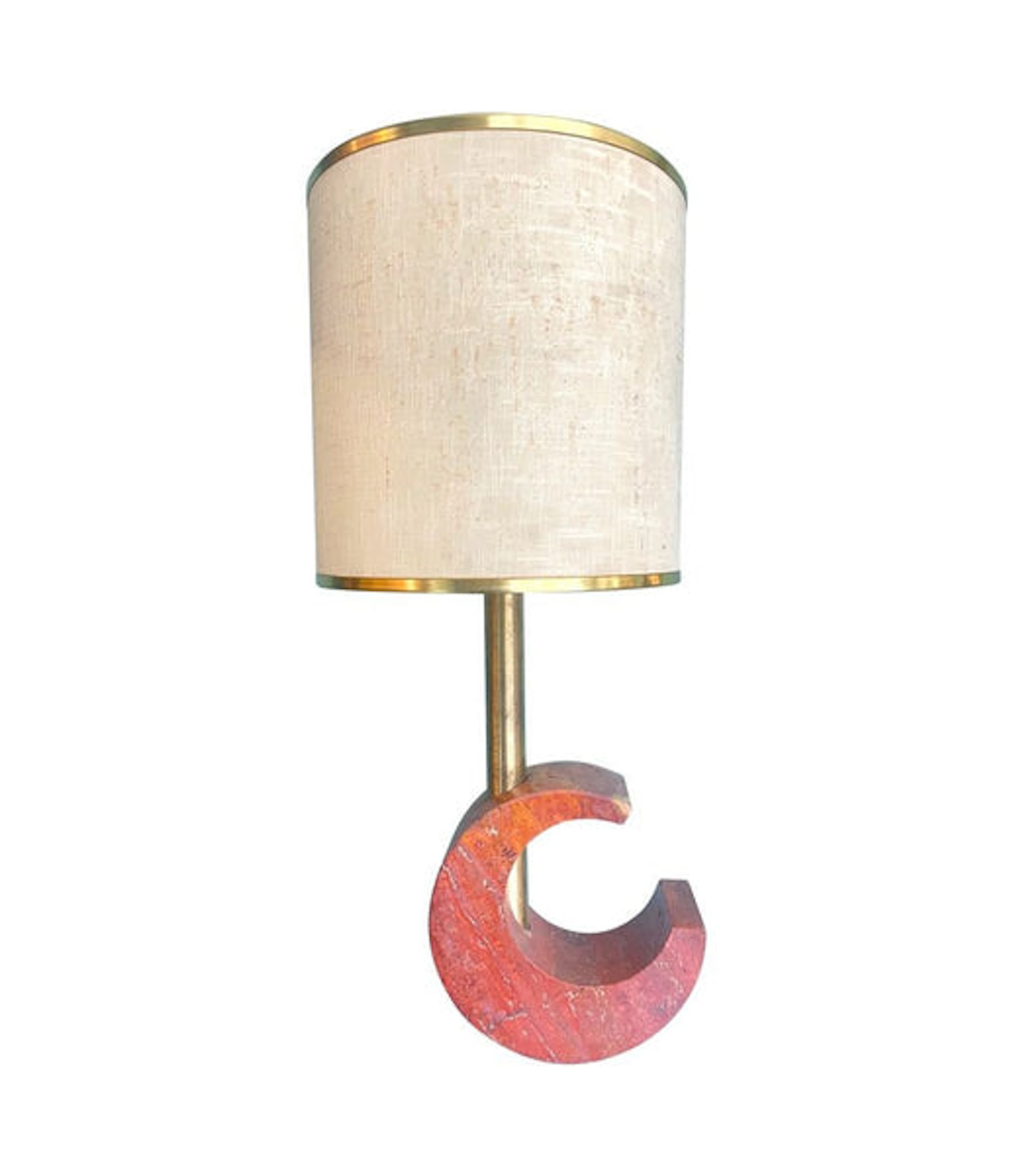 A large Italian 1970s red Venetian marble crescent shaped lamp with