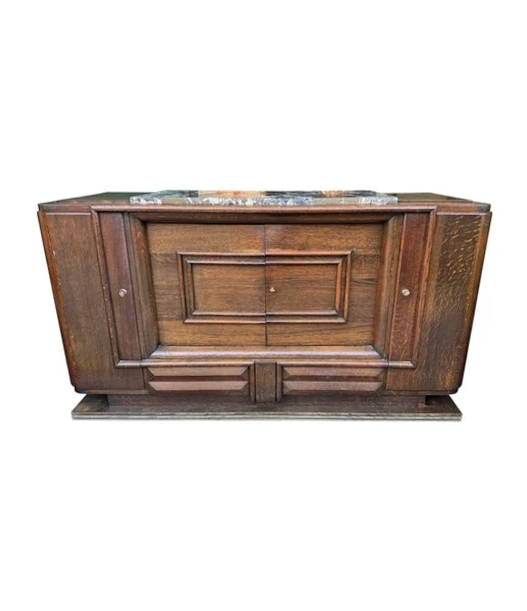 An Art Deco 1940s oak sideboard by Gaston Poisson with original marble top.