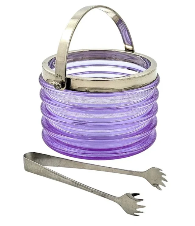 A Murano purple glass ribbed ice bucket “Onda” by Sergio Asti for