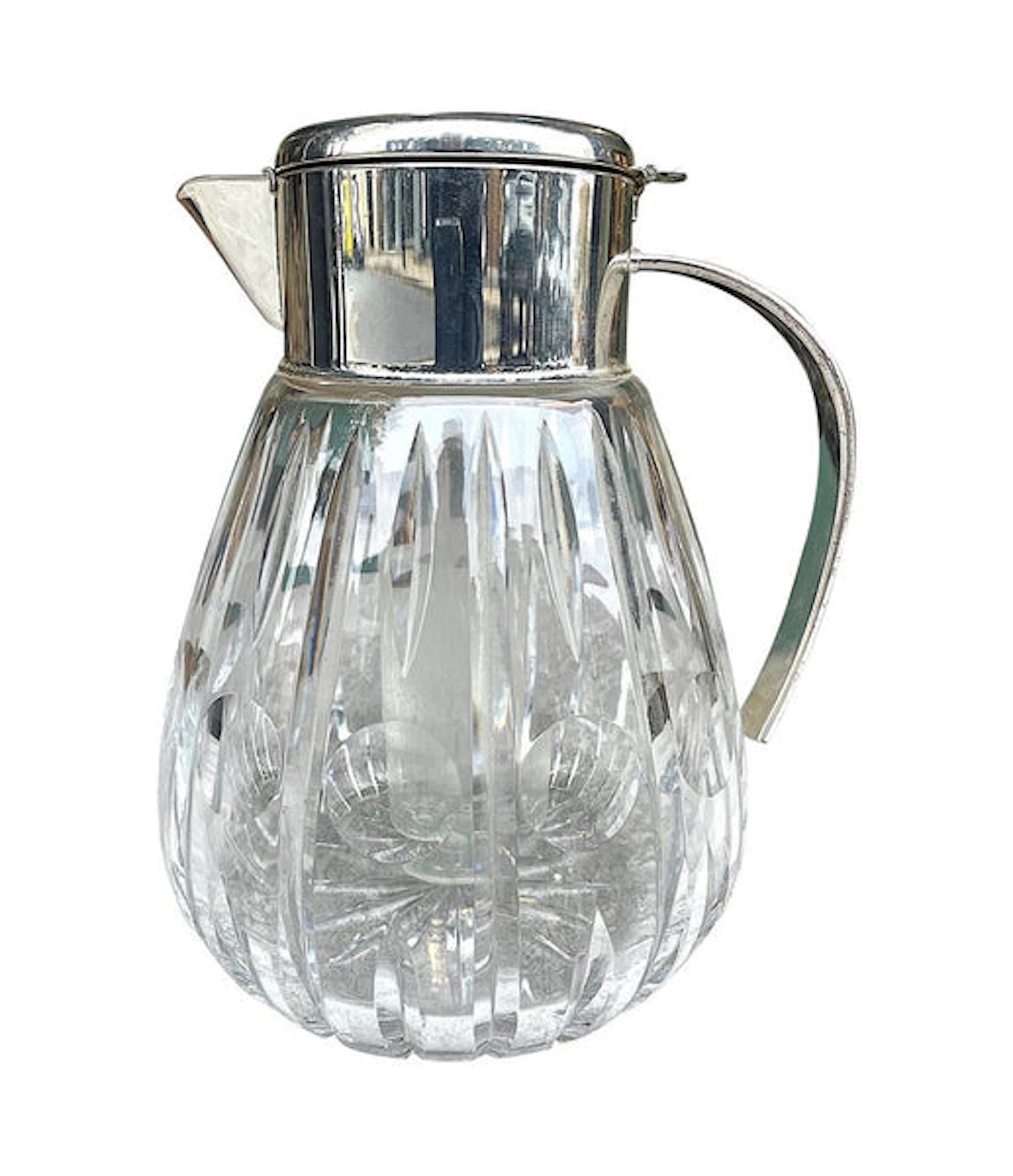 A 1960s German crystal and silver plated lemonade jug with central ice tube