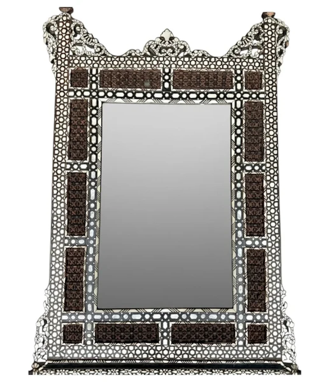 An orignal early 1900s Syrian over mantle mirror with mother of pearl