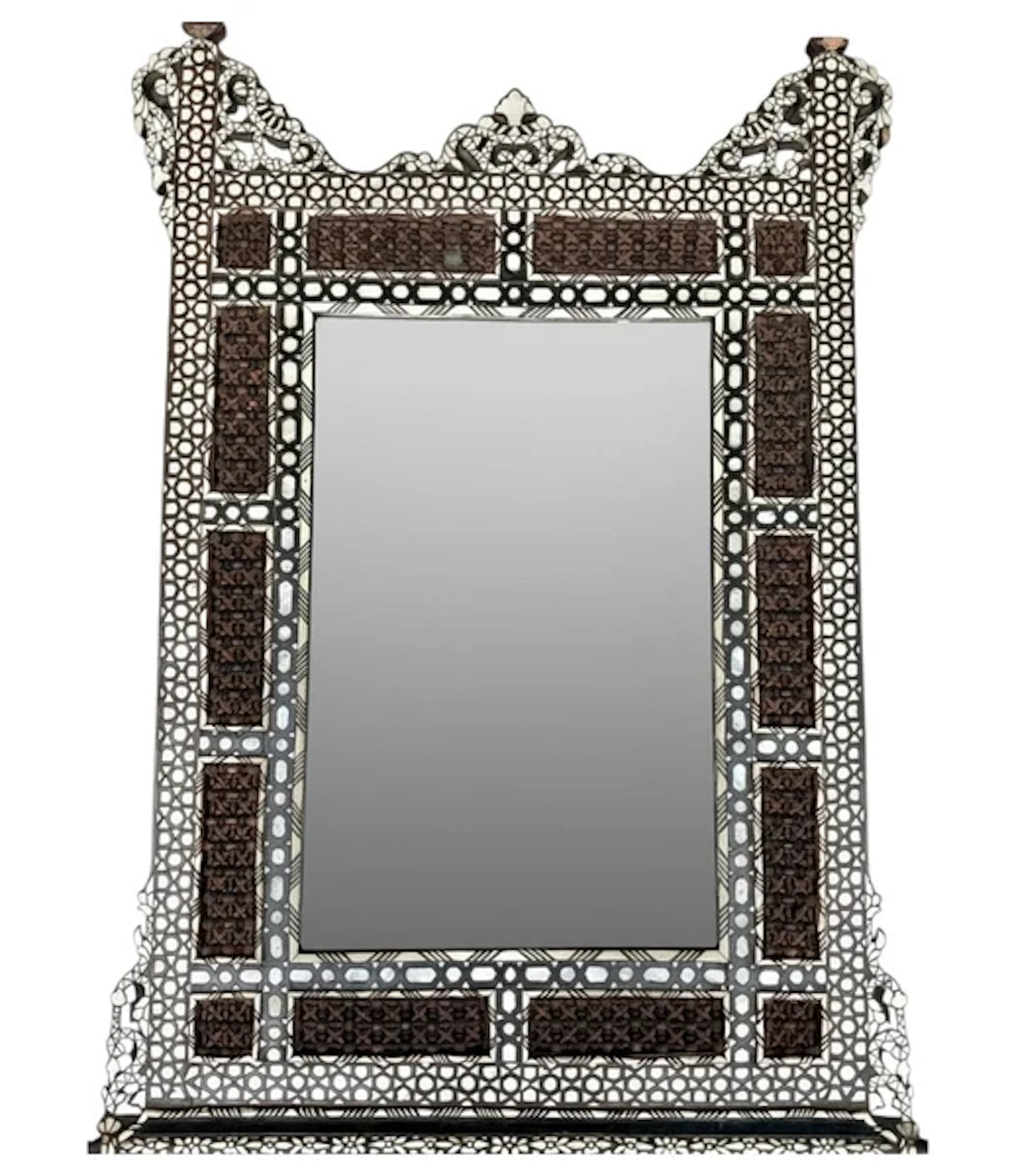 An orignal early 1900s Syrian over mantle mirror with mother of pearl