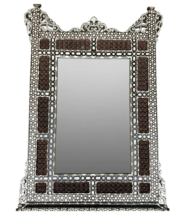 An orignal early 1900s Syrian over mantle mirror with mother of pearl