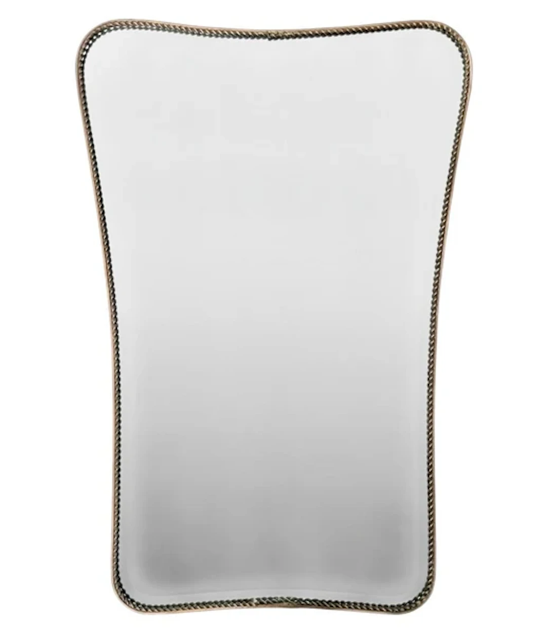 An Italian 1950s shaped brass frame mirror with decorative beaded edge detail