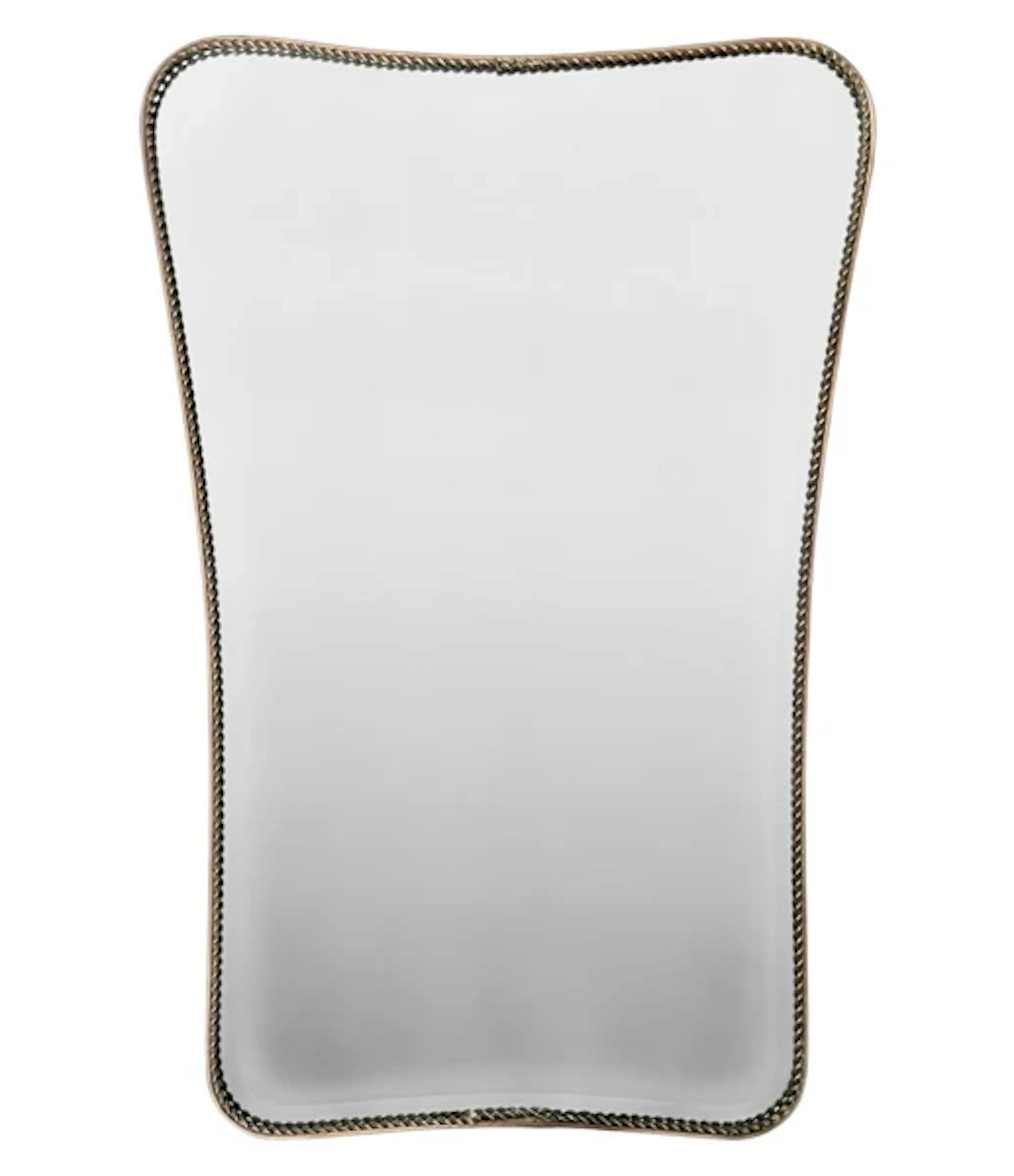 An Italian 1950s shaped brass frame mirror with decorative beaded edge detail