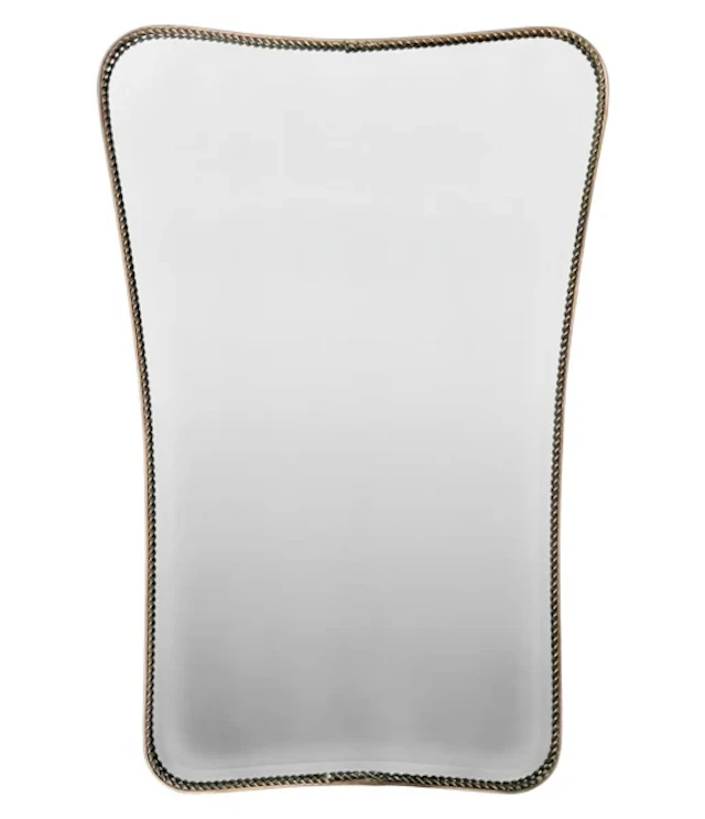 An Italian 1950s shaped brass frame mirror with decorative beaded edge detail