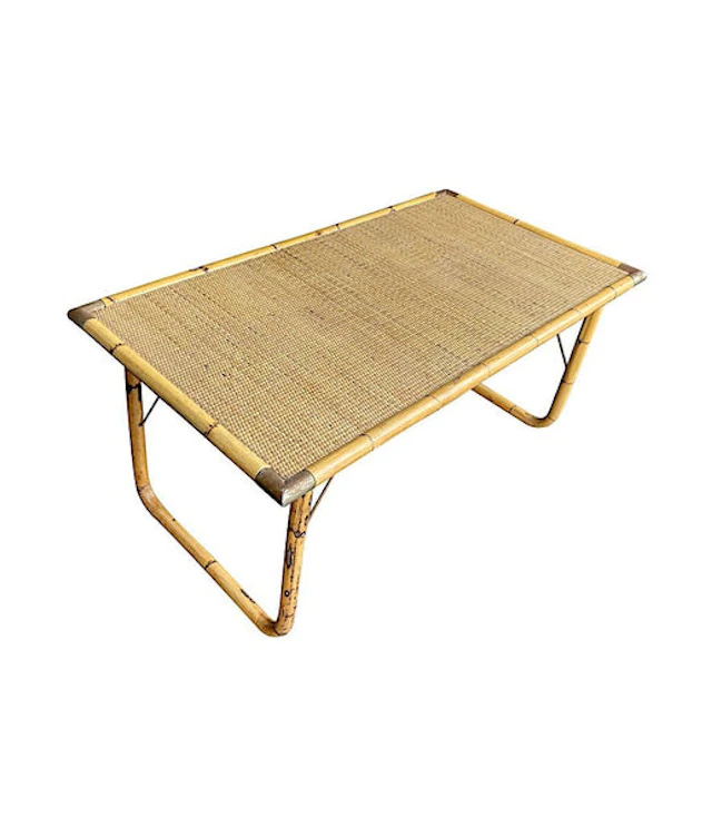 An Italian 1970s folding bamboo coffee table by Dal Vera with brass corners