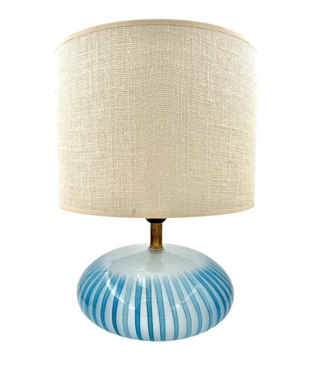 An Italian 1960s Murano blue and white striped glass lamp with brass fittings